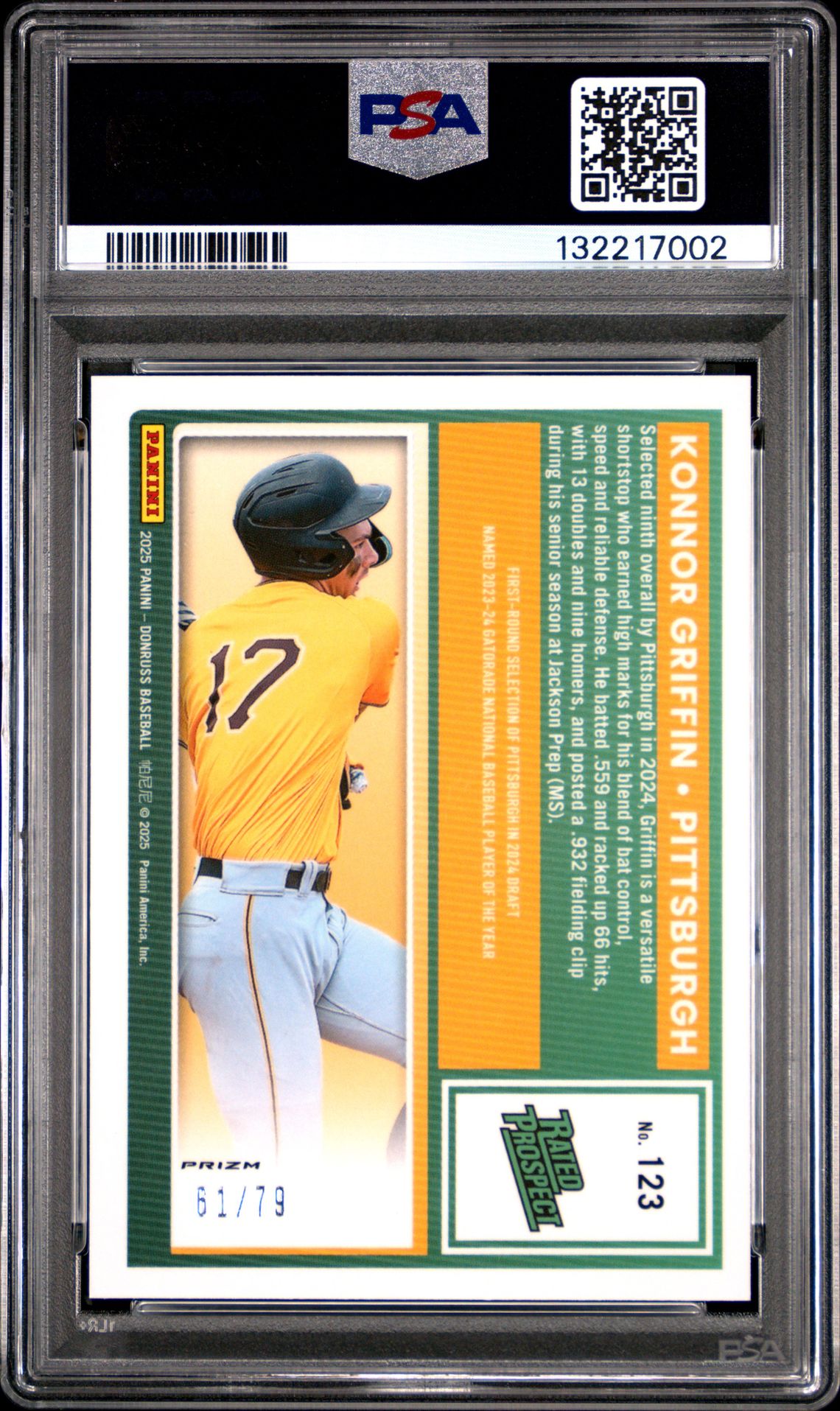 2025 Panini Donruss Konnor Griffin #123 (Optic-Pink Velocity) Gem Mt 10 back