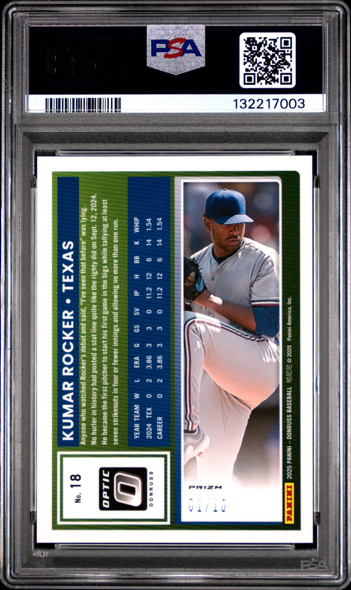 2025 Panini Donruss Kumar Rocker #18 (Optic-Gold) Gem Mt 10 back