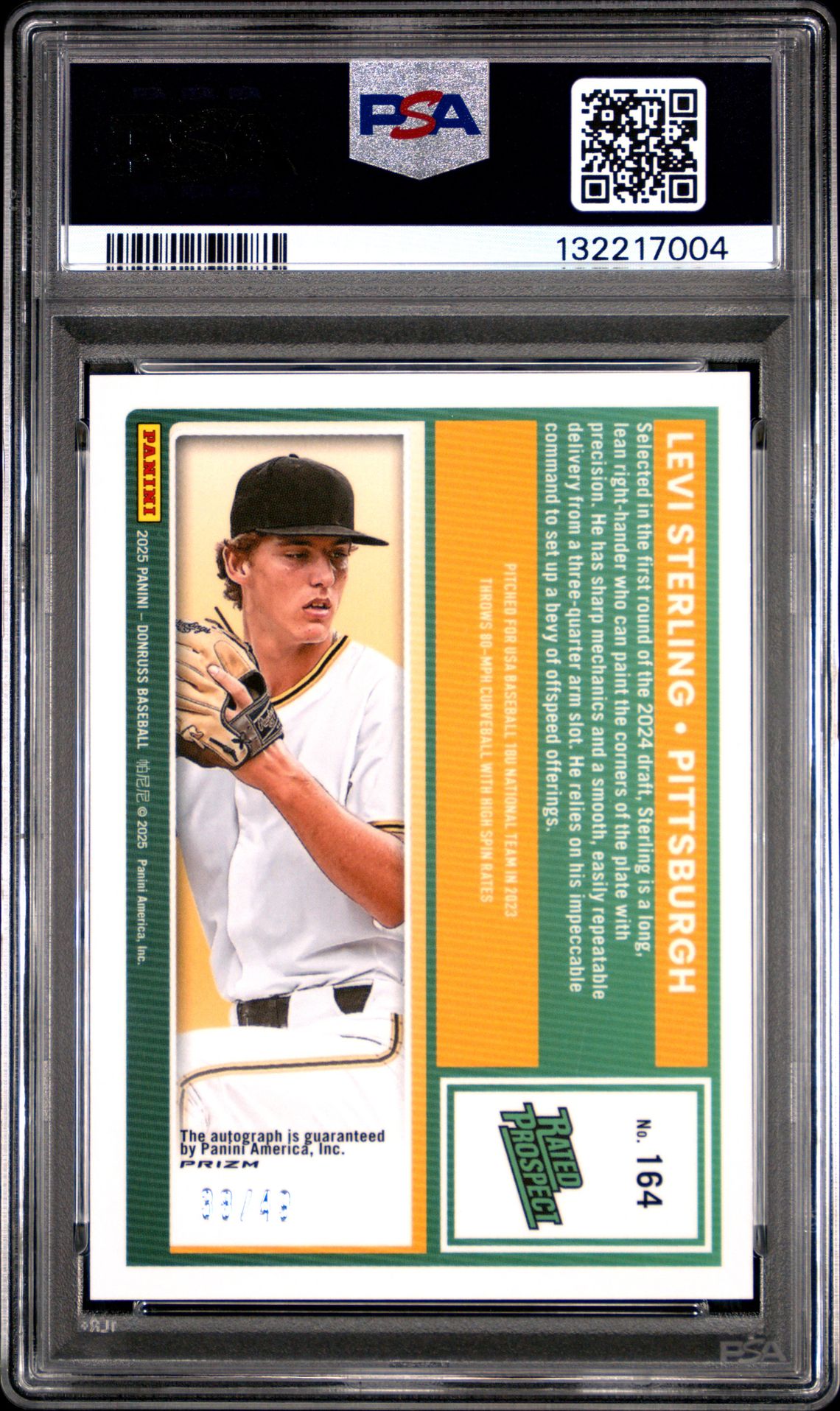 2025 Panini Donruss Levi Sterling #164 (Optic-Signature-Purple) Gem Mt 10 back