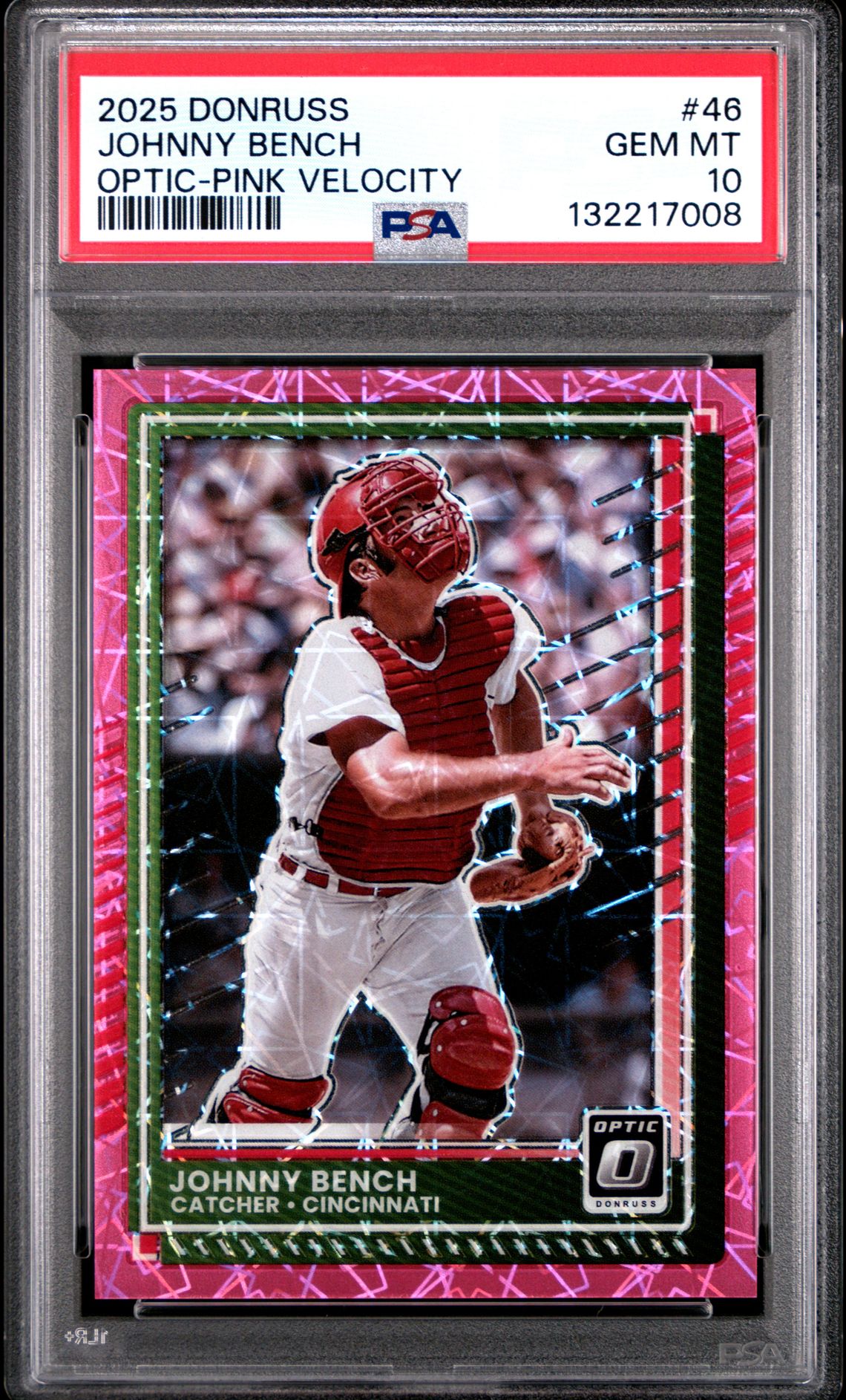 2025 Panini Donruss Johnny Bench #46 (Optic-Pink Velocity) Gem Mt 10 front