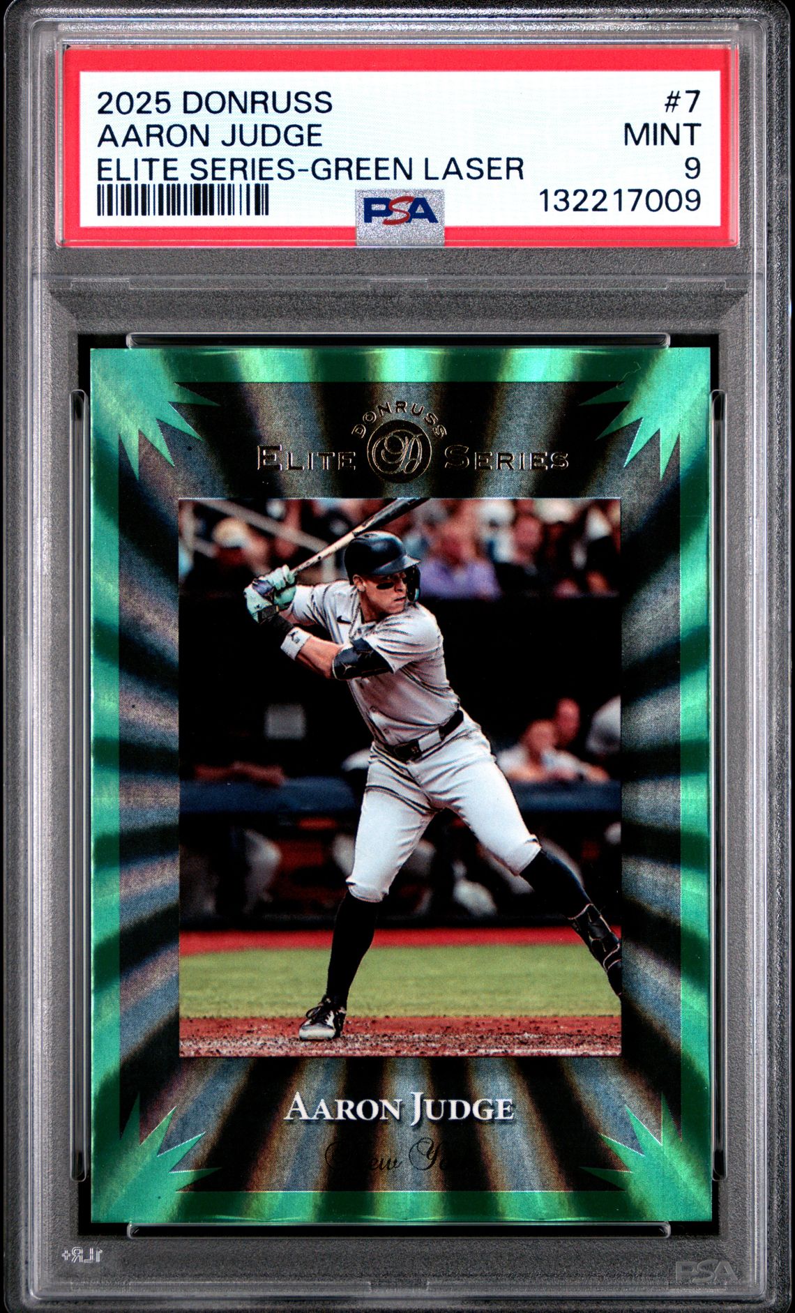2025 Panini Donruss Elite Series Aaron Judge #7 (Elite Series-Green Laser) Mint 9 front