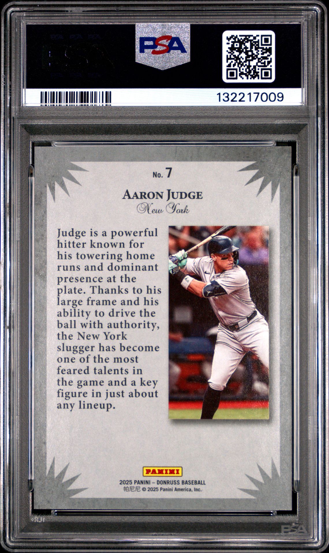2025 Panini Donruss Elite Series Aaron Judge #7 (Elite Series-Green Laser) Mint 9 back
