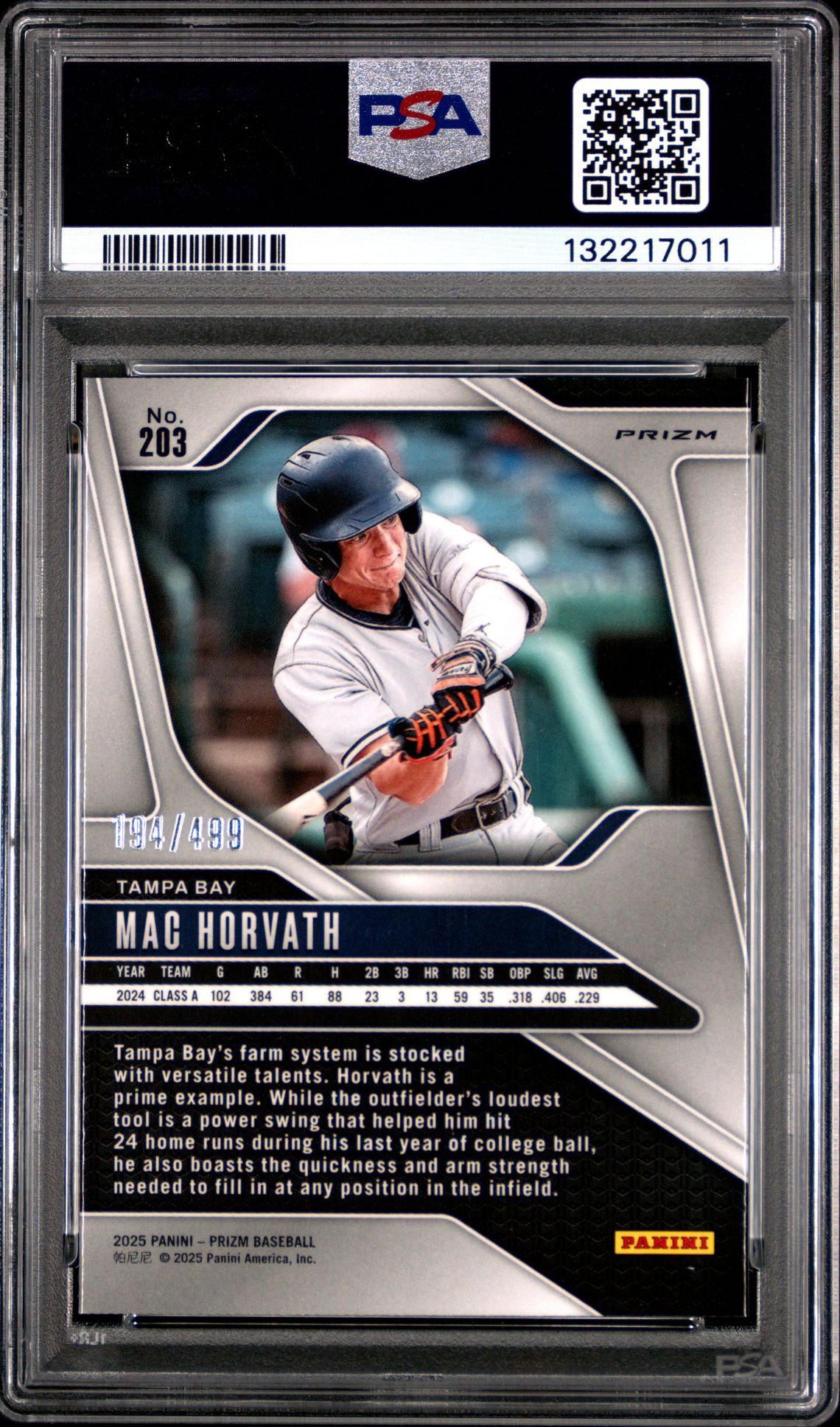 2025 Panini Prizm Mac Horvath #203 (Pulsar) Gem Mt 10 back