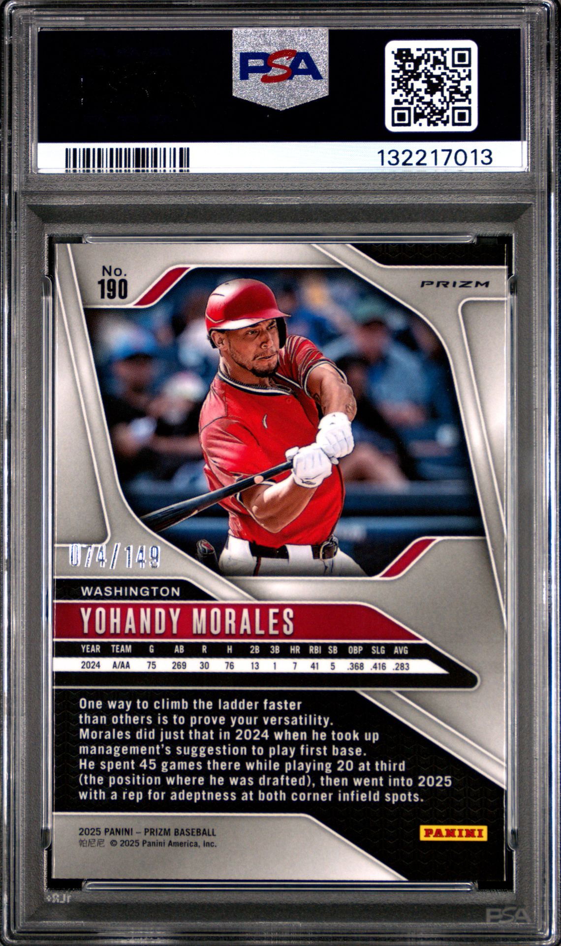2025 Panini Prizm Yohandy Morales #190 (Purple Prizm) Gem Mt 10 back