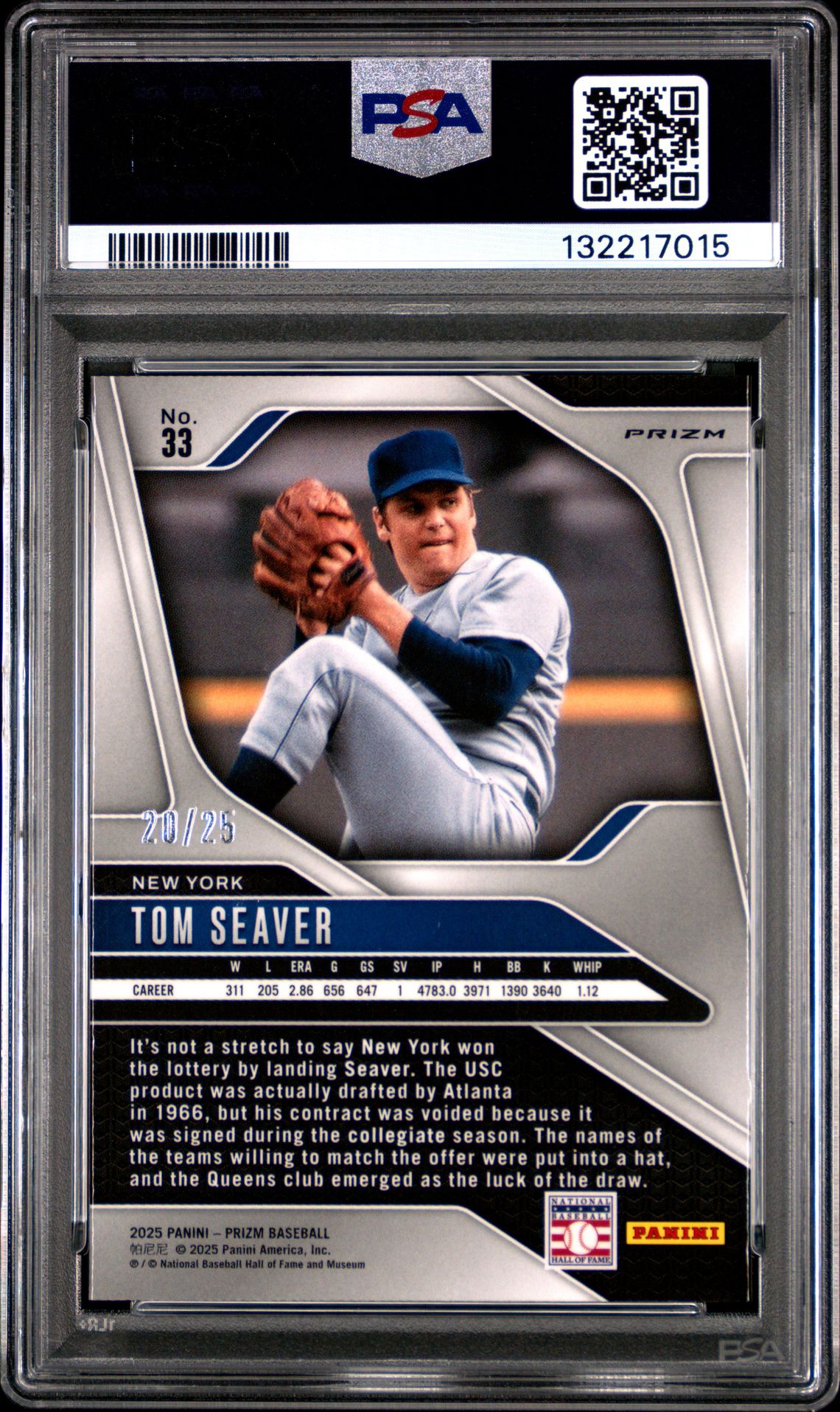 2025 Panini Prizm Tom Seaver #33 (Mojo Prizm) Gem Mt 10 back