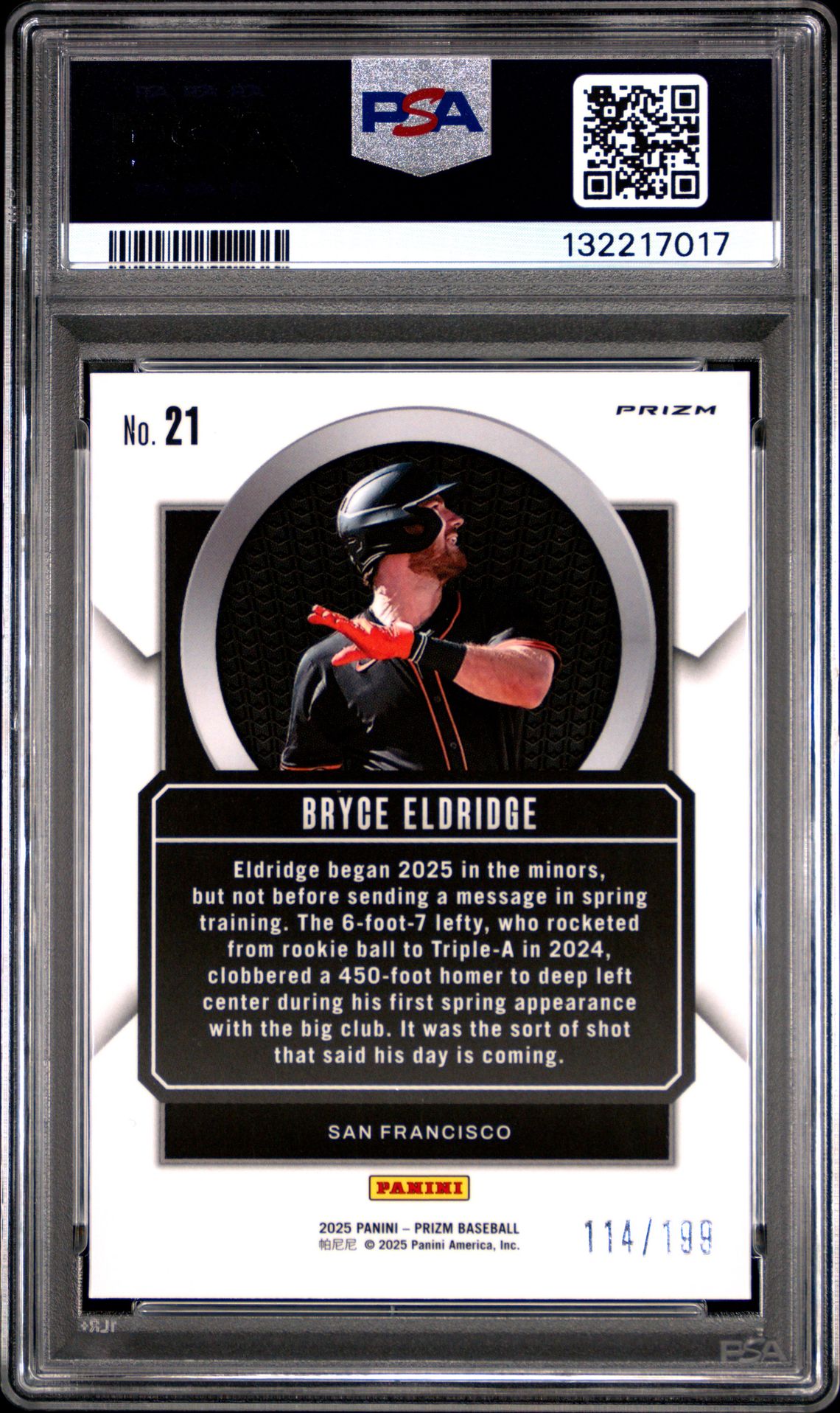 2025 Panini Prizm Talisman Bryce Eldridge #21 (Talisman-Red Prizm) Gem Mt 10 back