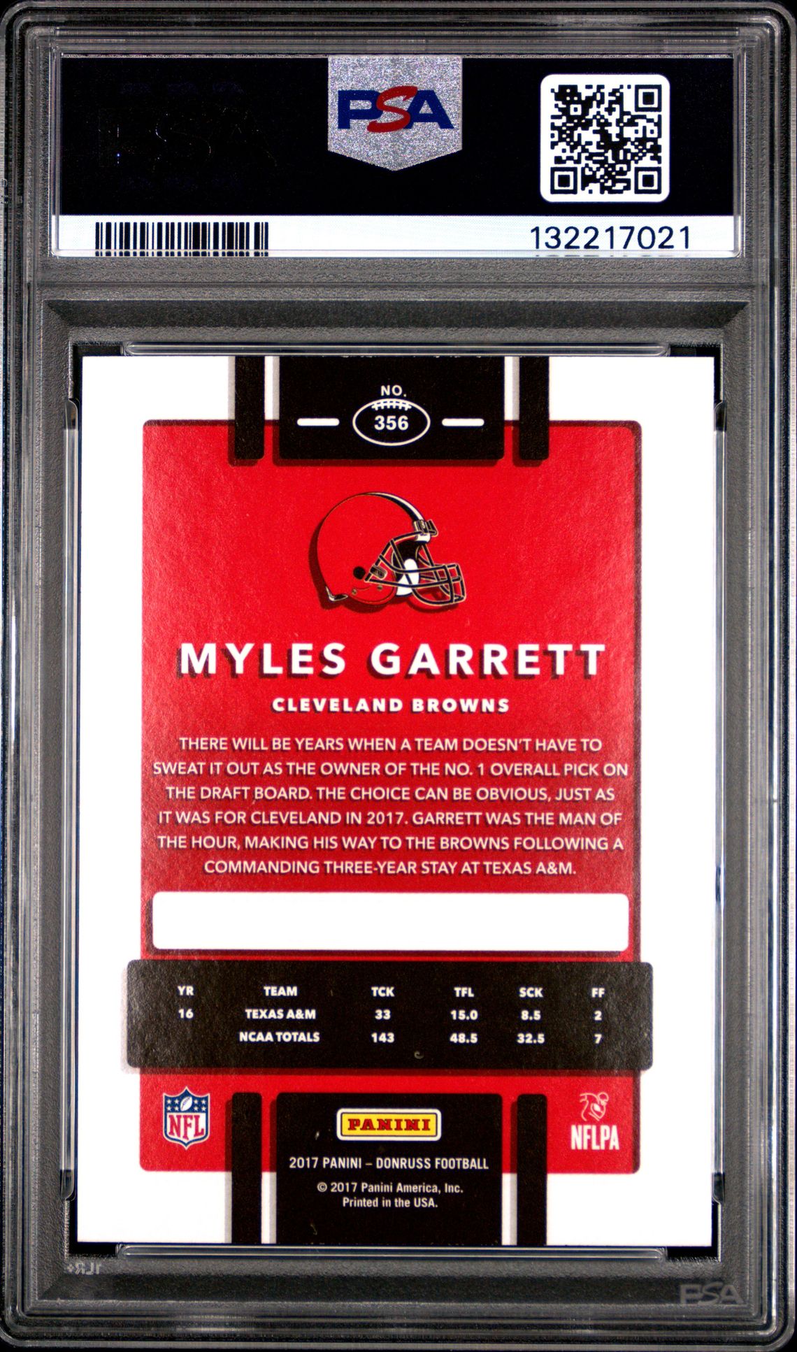 2017 Panini Donruss Myles Garrett #356 Mint 9 back