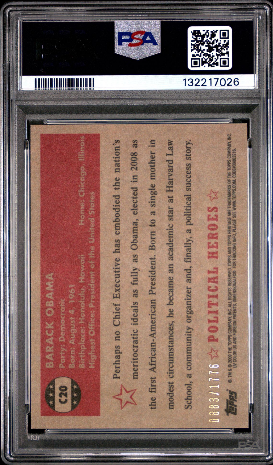 2009 Topps American Heritage Heroes Chrome Barack Obama #C20 (Heroes Chrome) Mint 9 back