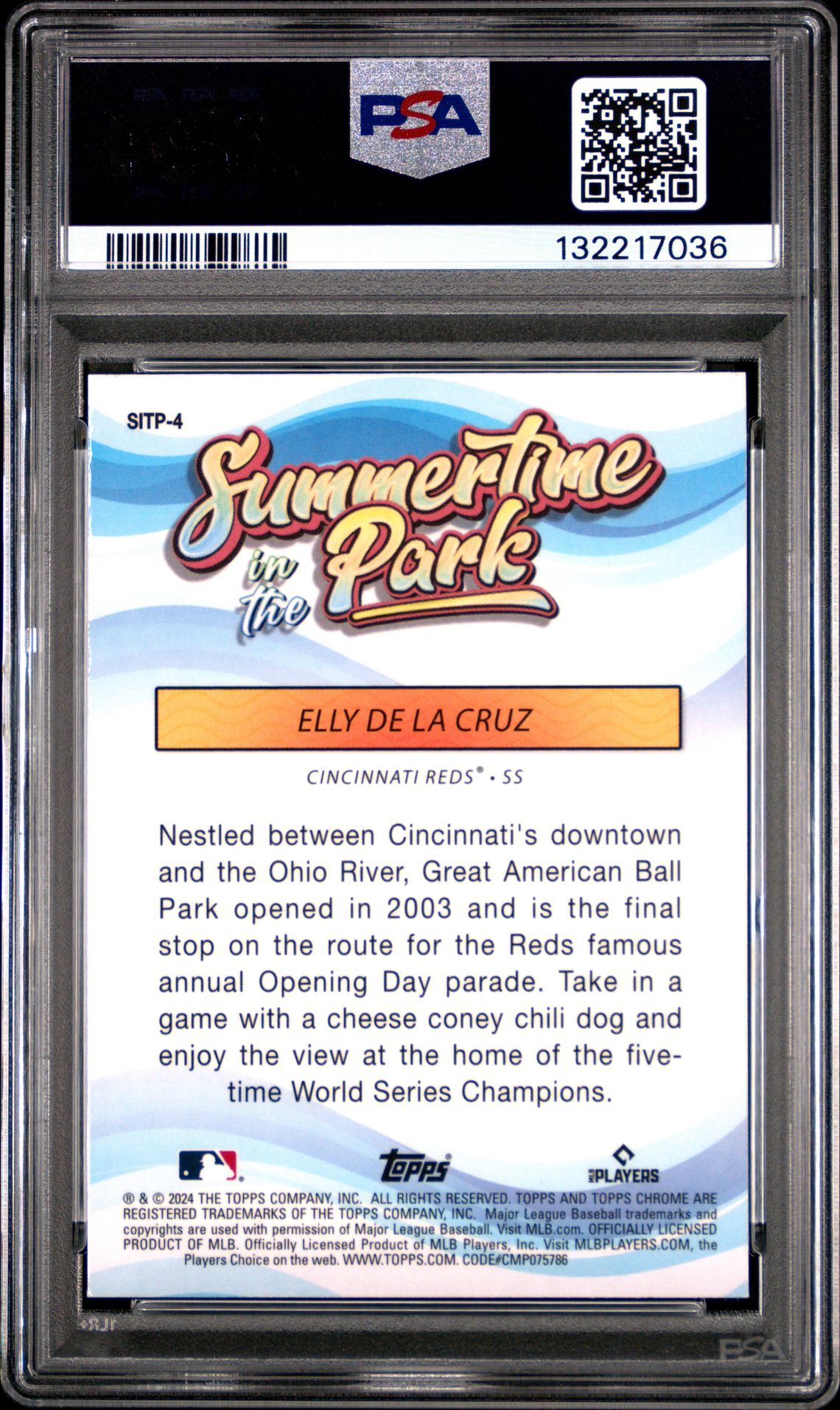 2024 Topps Chrome Summertime In The Park Elly De La Cruz #4 Gem Mt 10 back