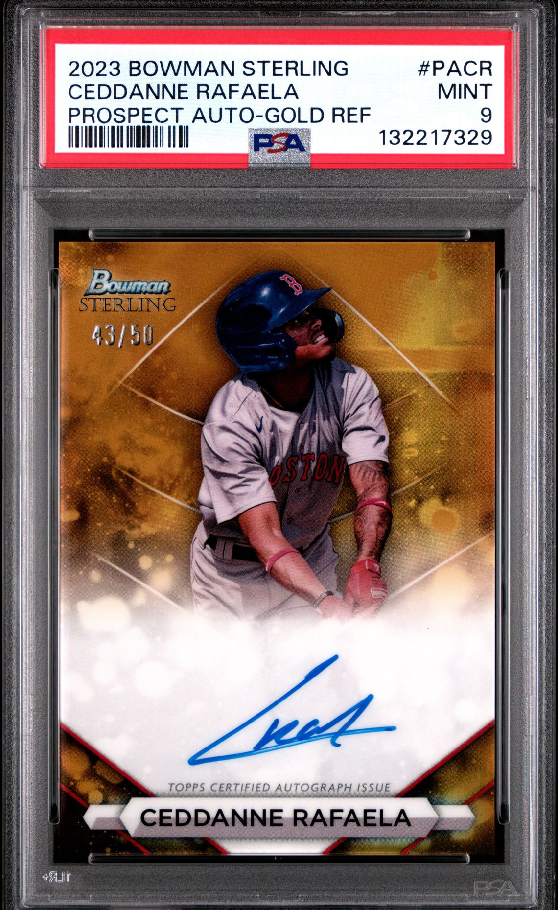 2023 Bowman Sterling Prospect Autographs Ceddanne Rafaela #Pacr (Prospect Auto-Gold Ref) Mint 9 front