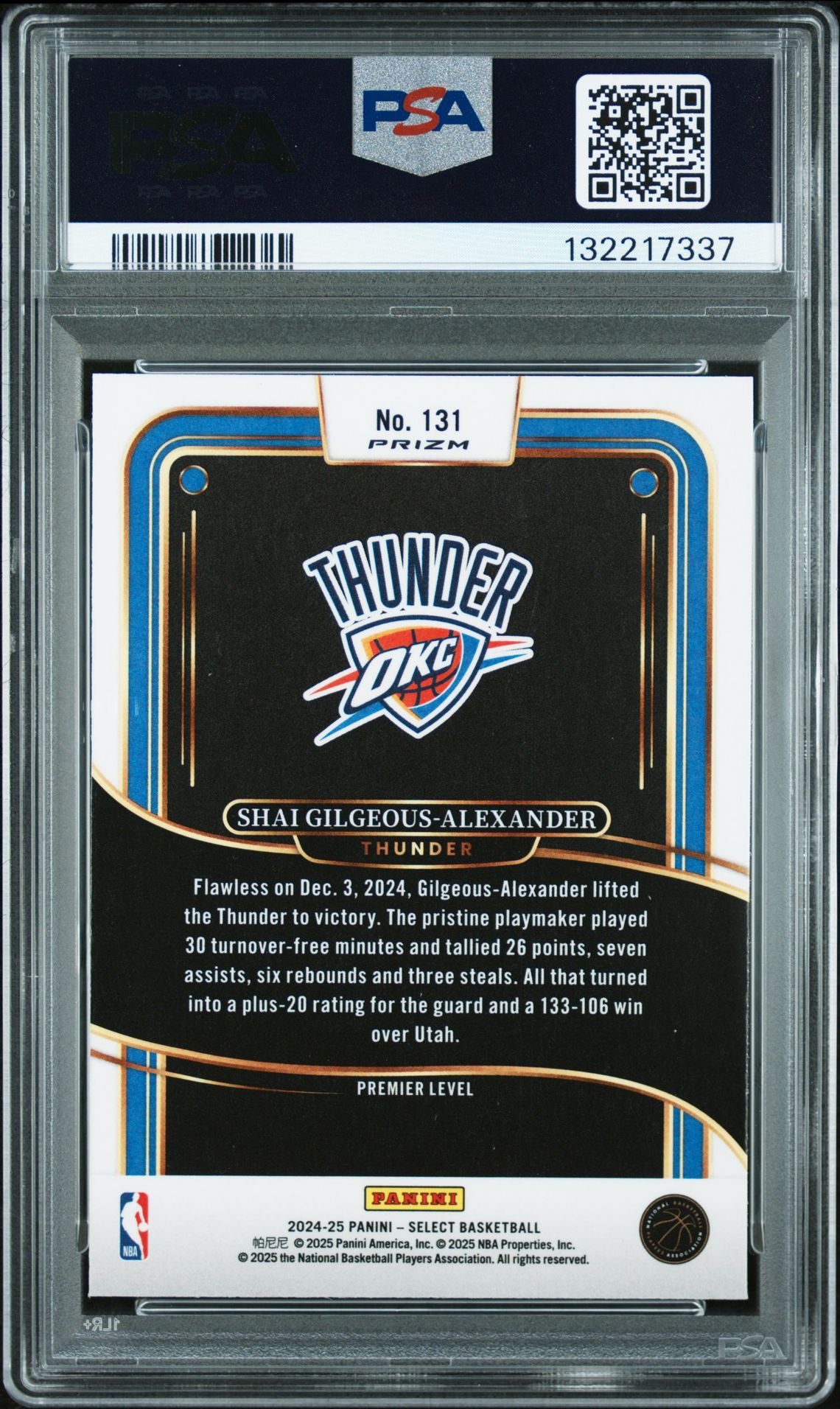 2024 Panini Select S. Gilgeous-Alexander #131 (Scope) Mint 9 back