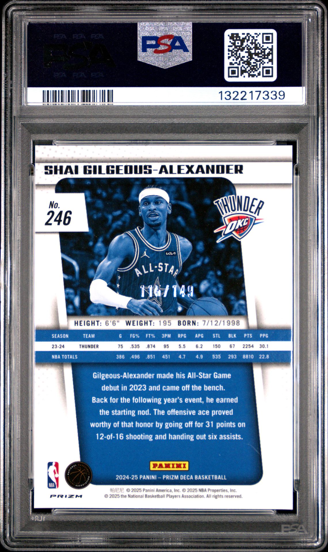 2024 Panini Prizm Deca S. Gilgeous-Alexander #246 (Blue Prizm) Nm-Mt 8 back