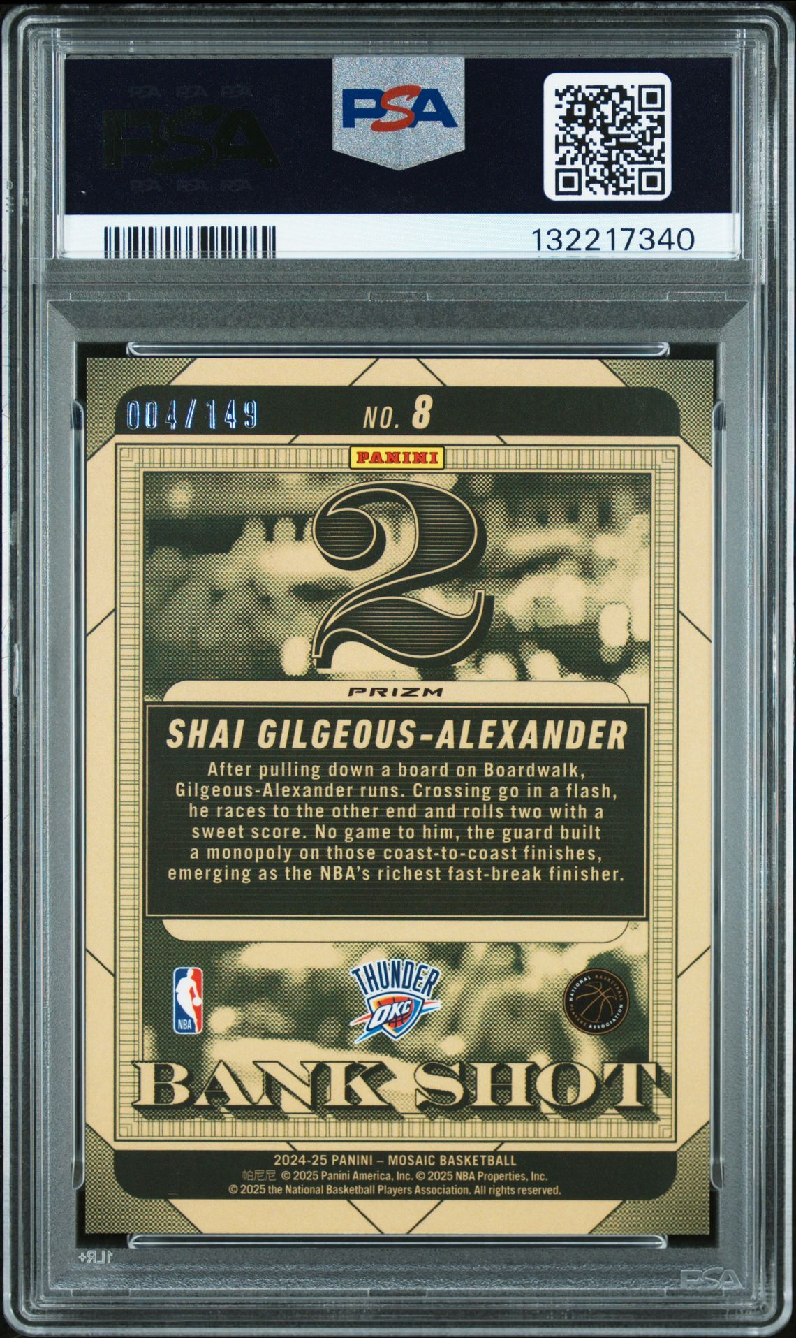 2024 Panini Mosaic Bank Shot S. Gilgeous-Alexander #8 (Bank Shot-Pink) Gem Mt 10 back