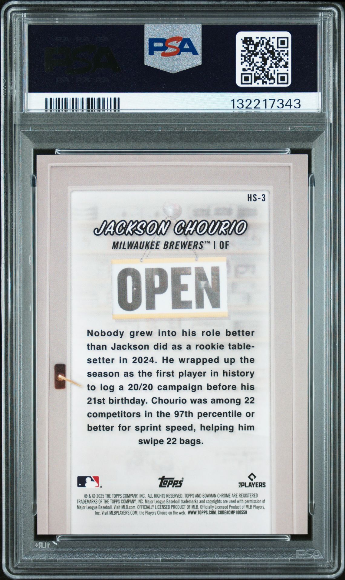 2025 Bowman Hobby Stars Jackson Chourio #Hs3 (Hobby Stars-Mini Diamond) Mint 9 back