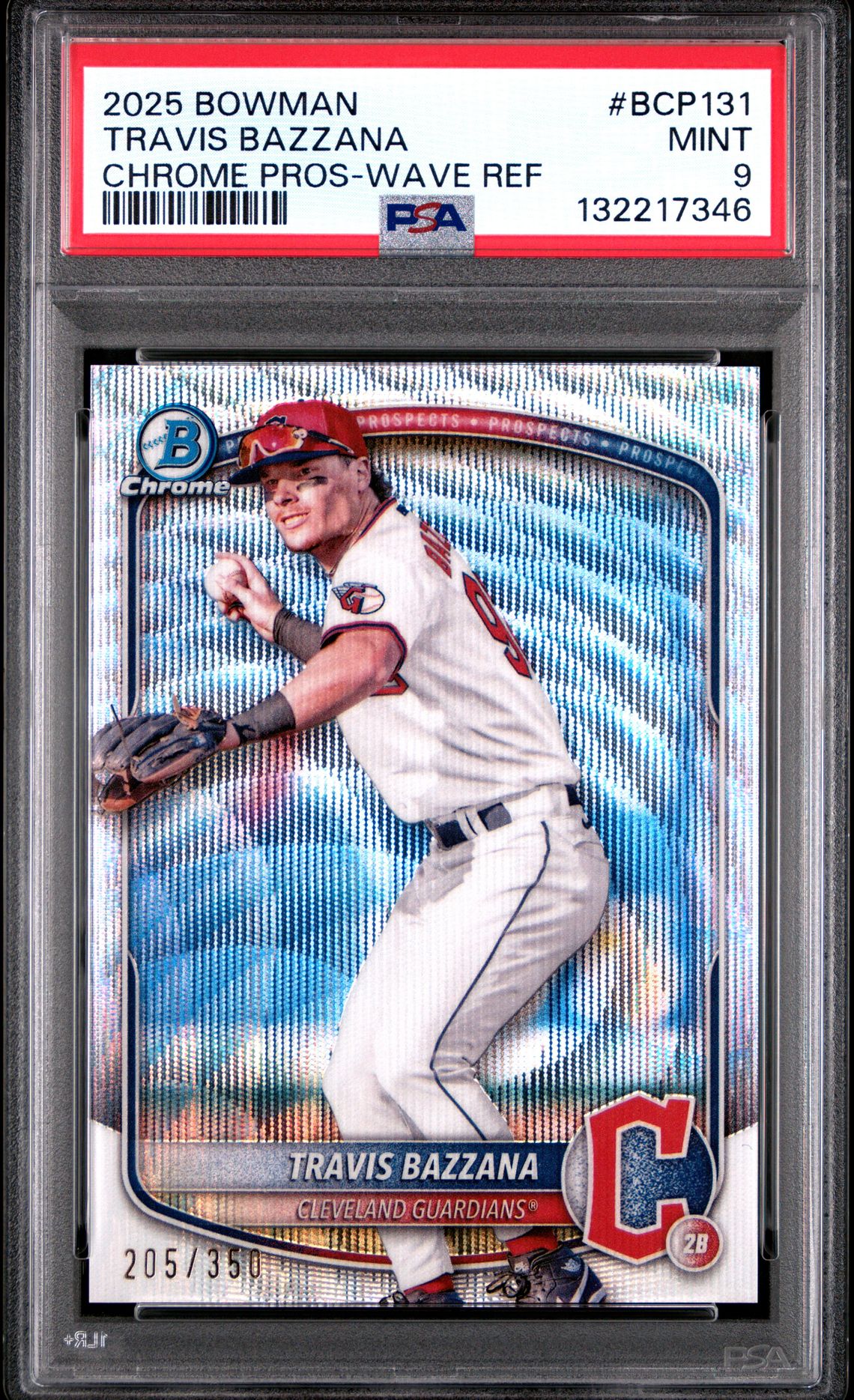2025 Bowman Chrome Prospects Travis Bazzana #Bcp131 (Chrome Pros-Wave Ref) Mint 9 front