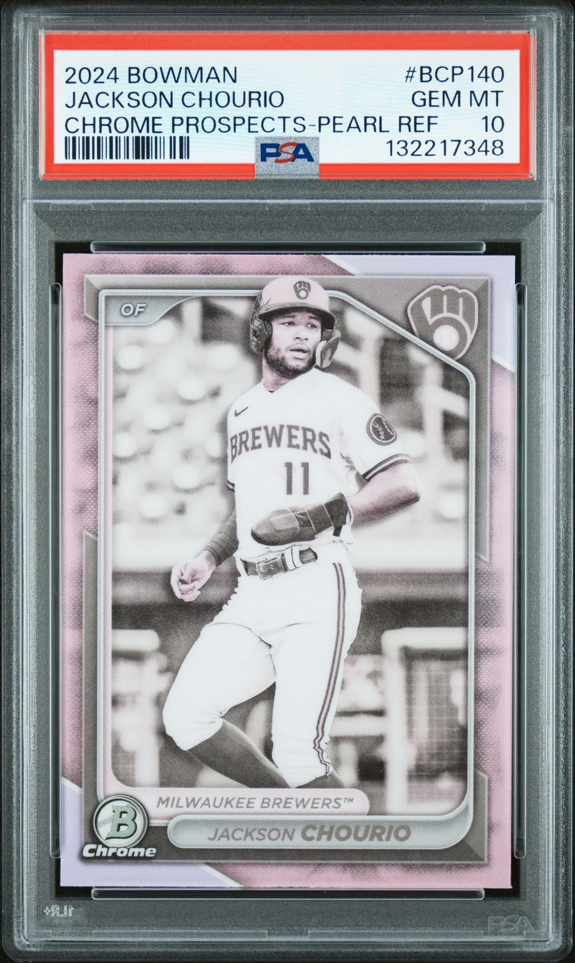 2024 Bowman Chrome Prospects Jackson Chourio #Bcp140 (Chrome Prospects-Pearl Ref) Gem Mt 10 front