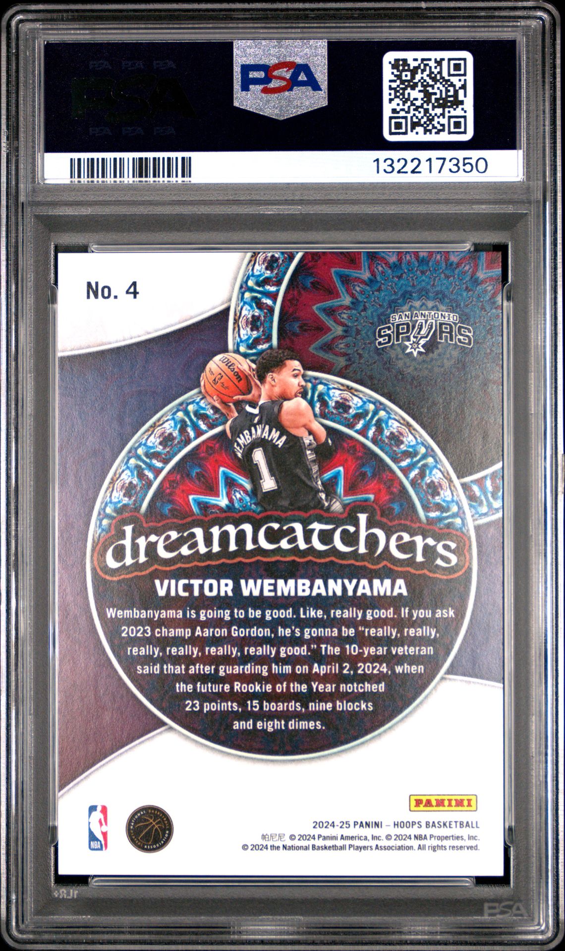 2024 Panini Nba Hoops Dreamcatchers Victor Wembanyama #4 Gem Mt 10 back