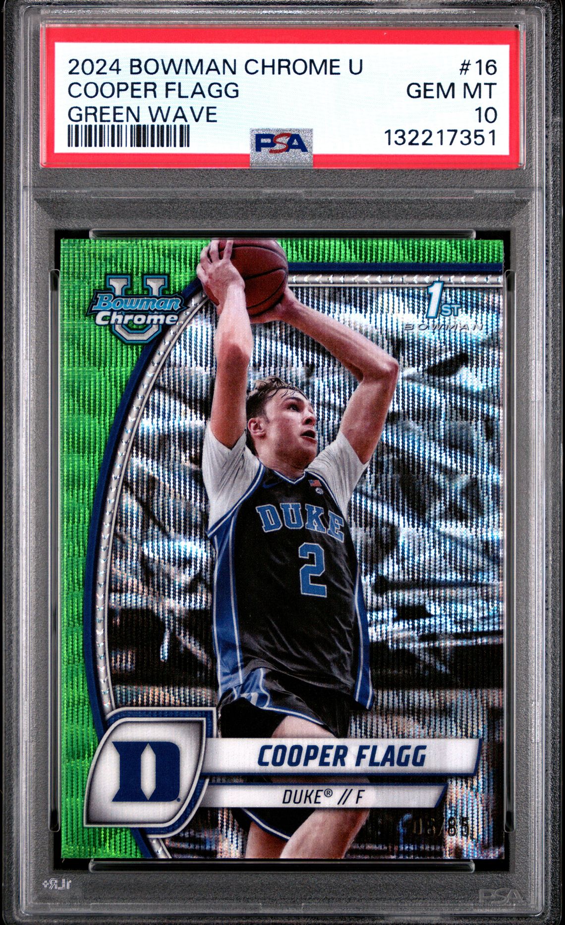 2024 Bowman Chrome University Cooper Flagg #16 (Green Wave) Gem Mt 10 front