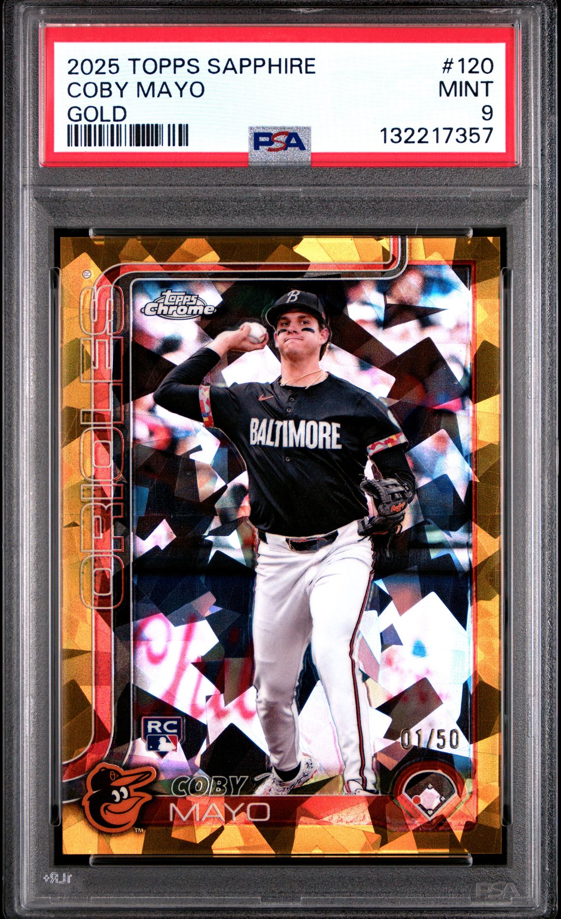 2025 Topps Chrome Sapphire Coby Mayo #120 (Gold) Mint 9 front