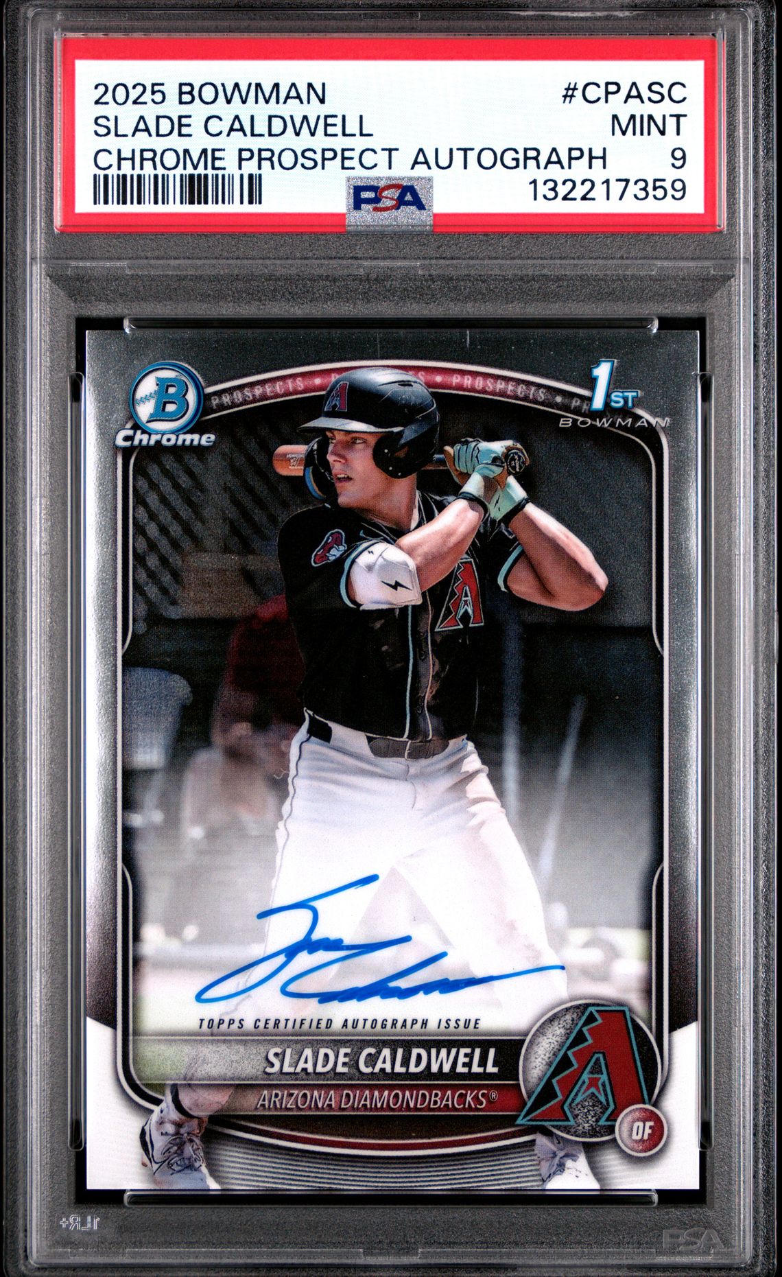 2025 Bowman Chrome Prospect Autographs Slade Caldwell #Cpasc Mint 9 front