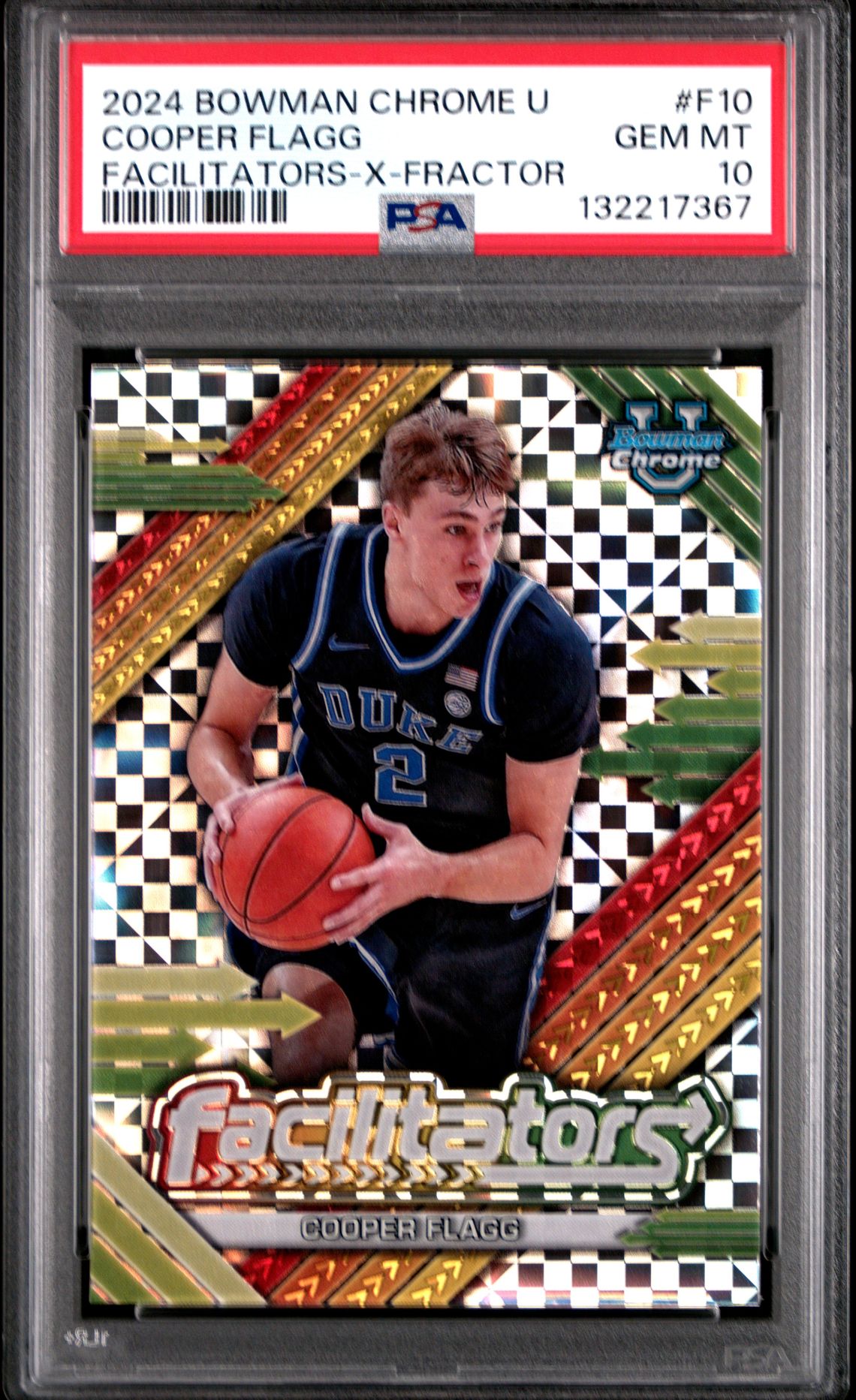 2024 Bowman Chrome University Facilitators Cooper Flagg #F10 (Facilitators-X-Fractor) Gem Mt 10 front