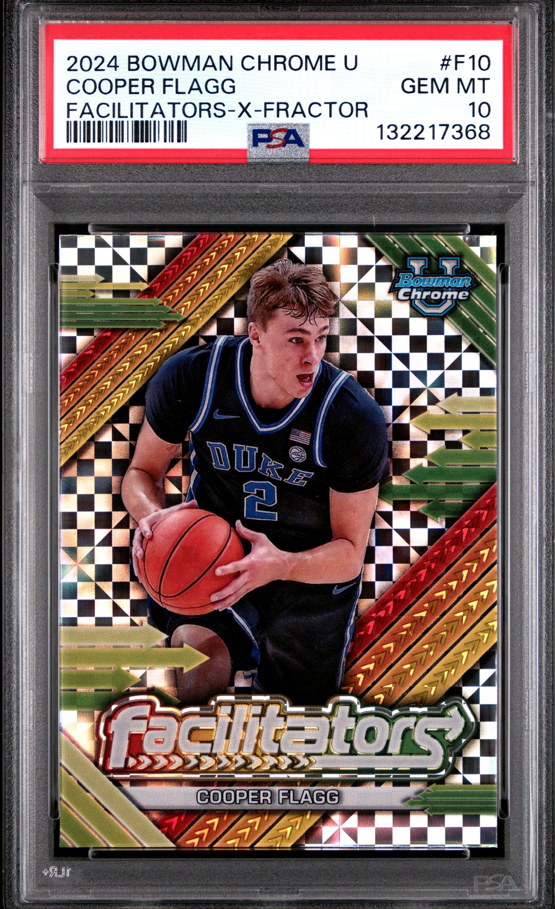 2024 Bowman Chrome University Facilitators Cooper Flagg #F10 (Facilitators-X-Fractor) Gem Mt 10 front