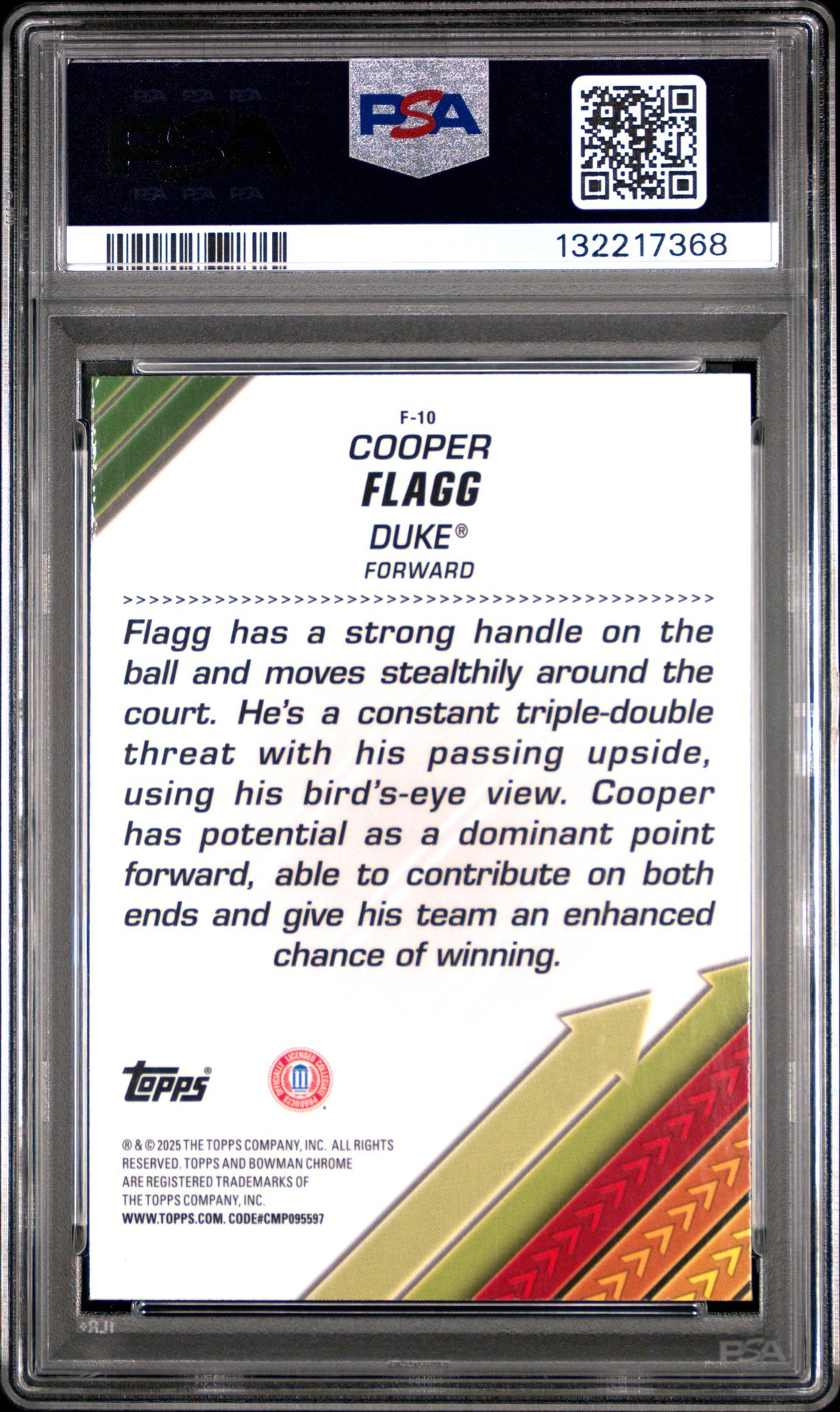 2024 Bowman Chrome University Facilitators Cooper Flagg #F10 (Facilitators-X-Fractor) Gem Mt 10 back