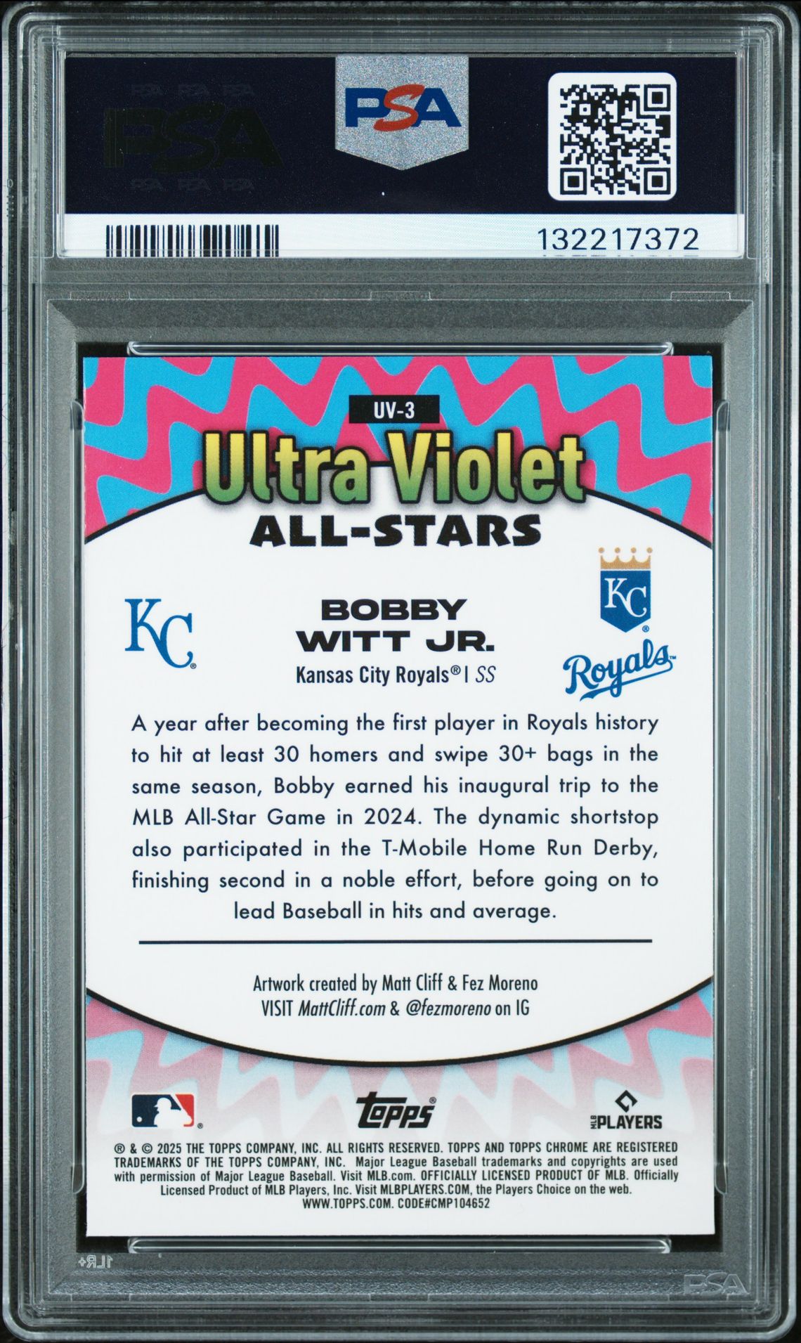 2025 Topps Chrome Ultra Violet All Stars Bobby Witt Jr. #Uv3 Mint 9 back