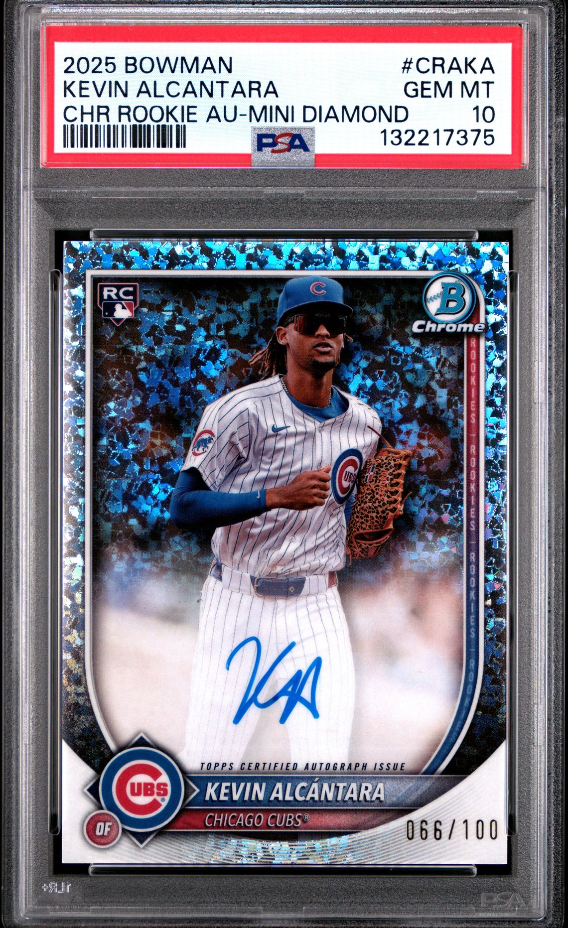 2025 Bowman Chrome Rookie Autographs Kevin Alcantara #Craka (Chr Rookie Au-Mini Diamond) Gem Mt 10 front