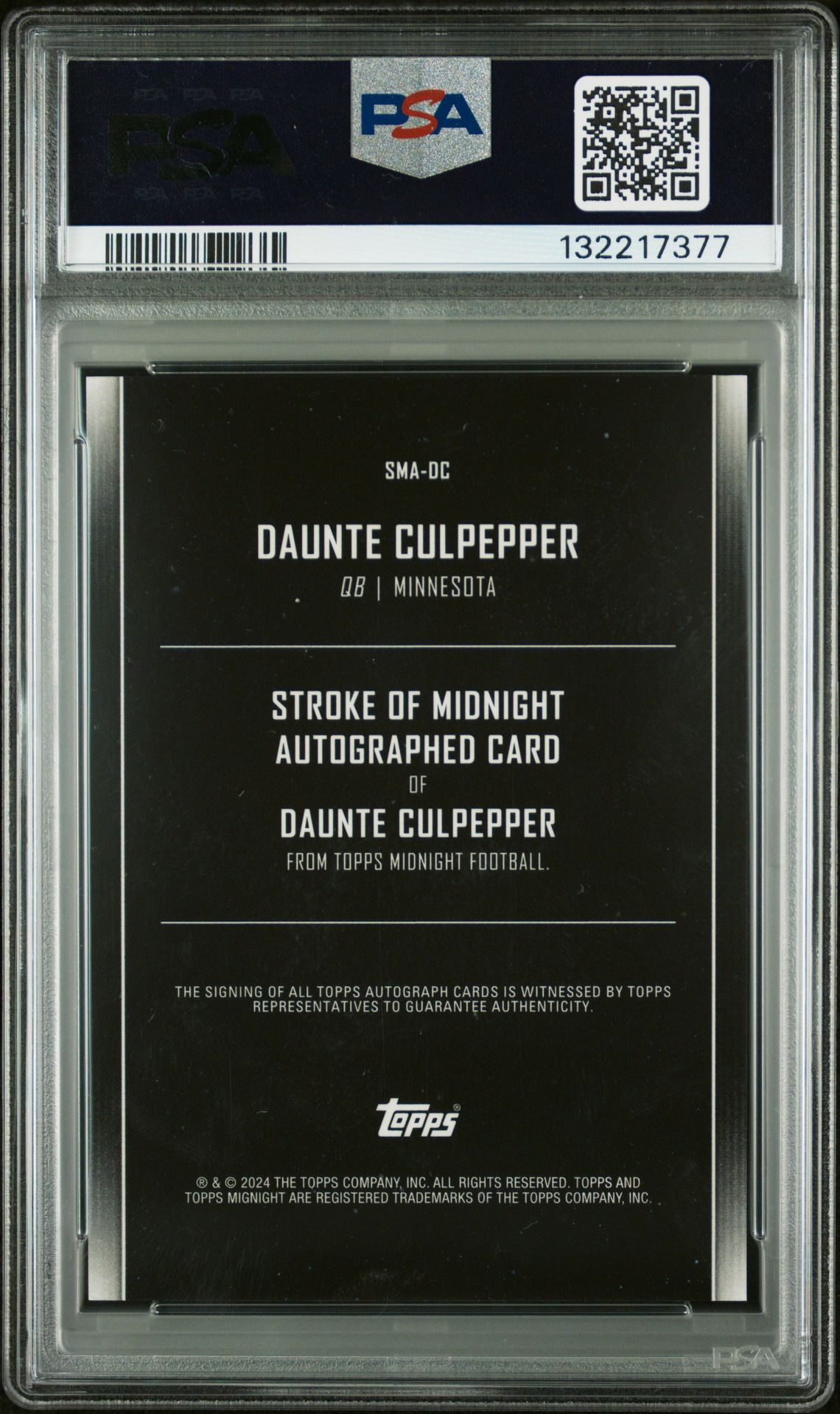 2024 Topps Midnight Stroke Of Midnight Autographs Daunte Culpepper #Smadc (Sm Auto-Winter Solstice) Gem Mt 10 back