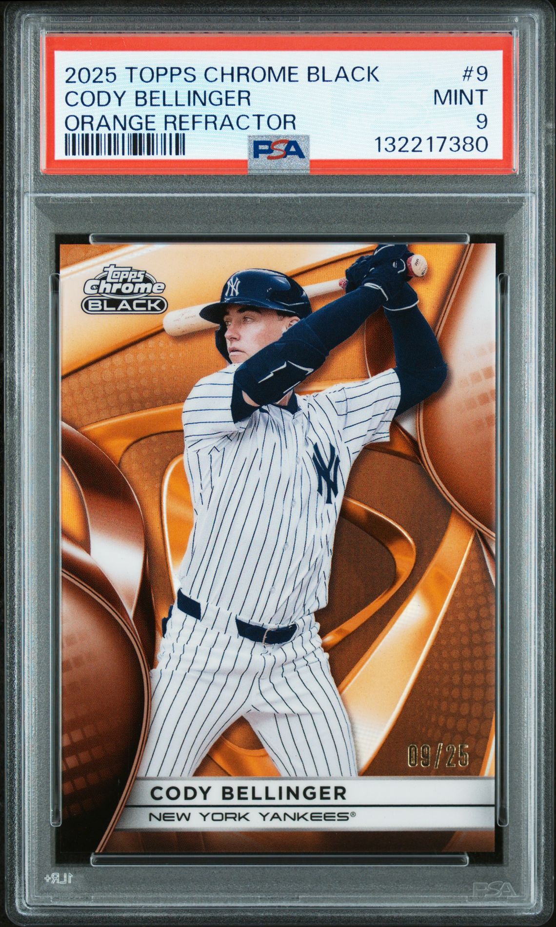 2025 Topps Chrome Black Cody Bellinger #9 (Orange Refractor) Mint 9 front