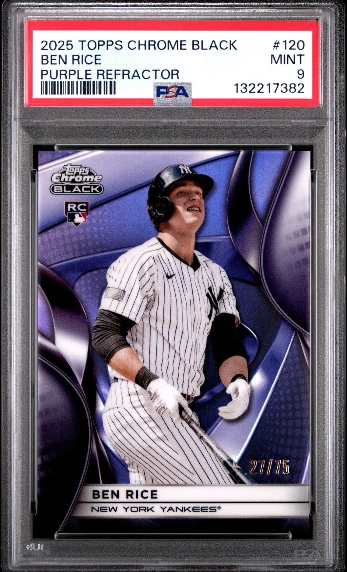 2025 Topps Chrome Black Ben Rice #120 (Purple Refractor) Mint 9 front