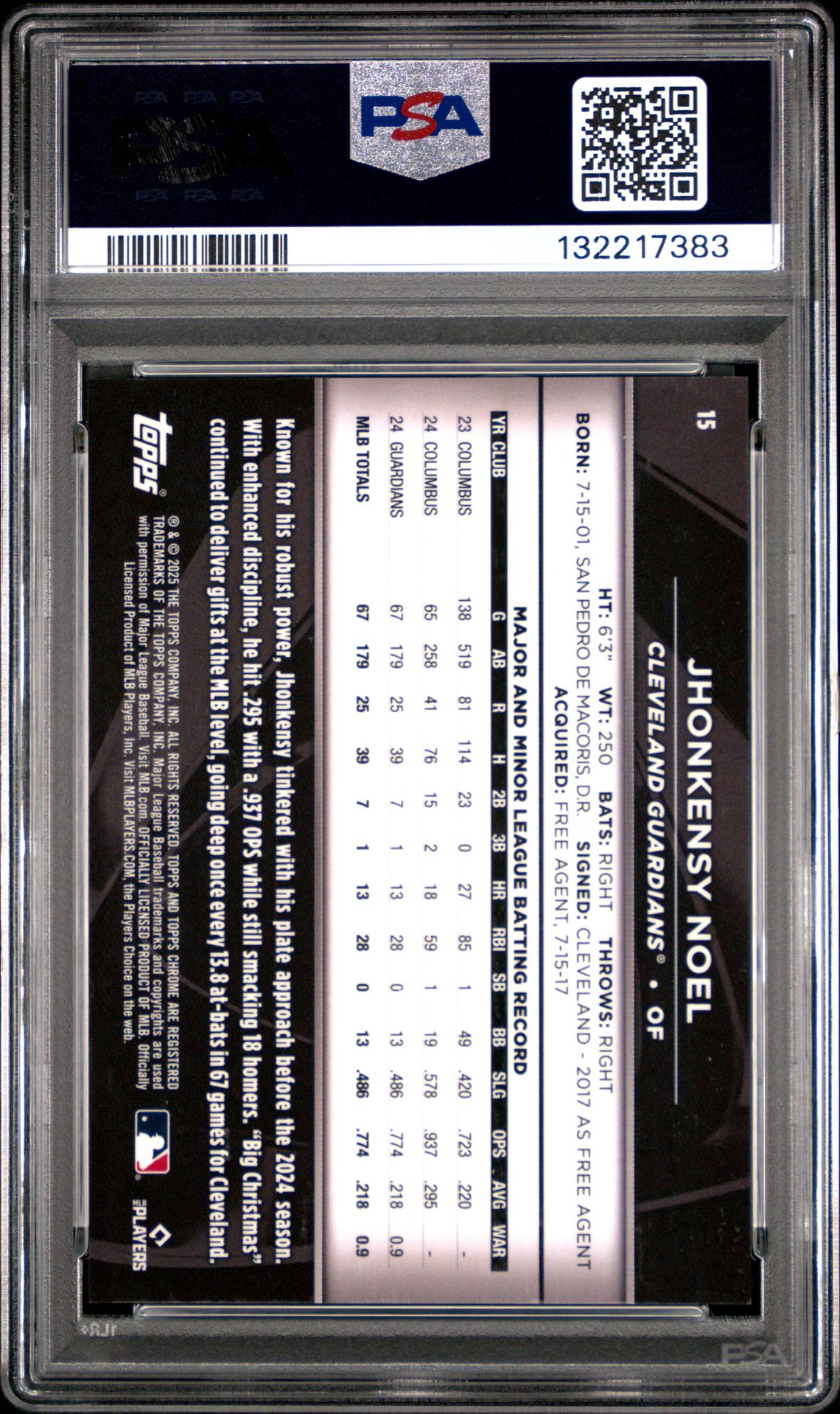 2025 Topps Chrome Black Jhonkensy Noel #15 (Gold Mini Diamond) Mint 9 back