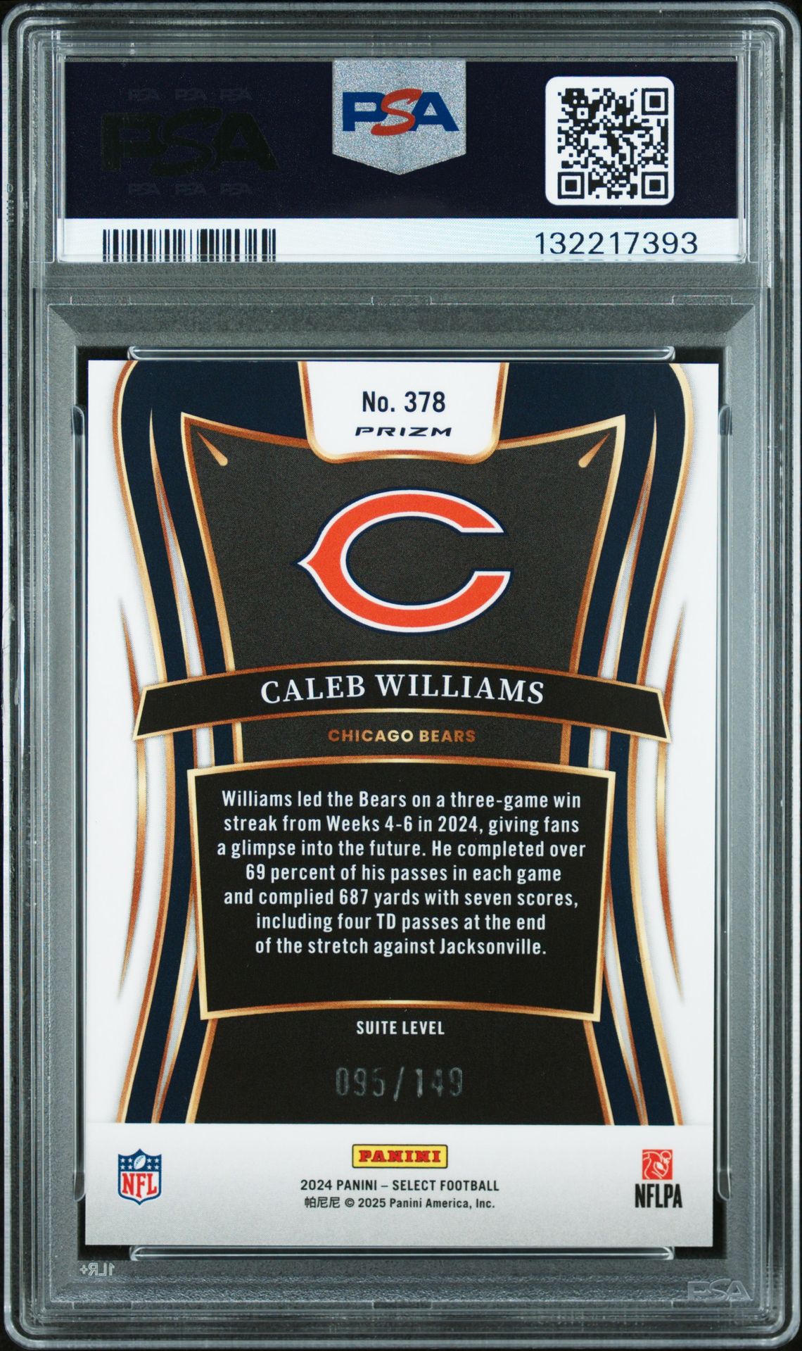 2024 Panini Select Caleb Williams #378 (Tri-Color Prizm) Gem Mt 10 back