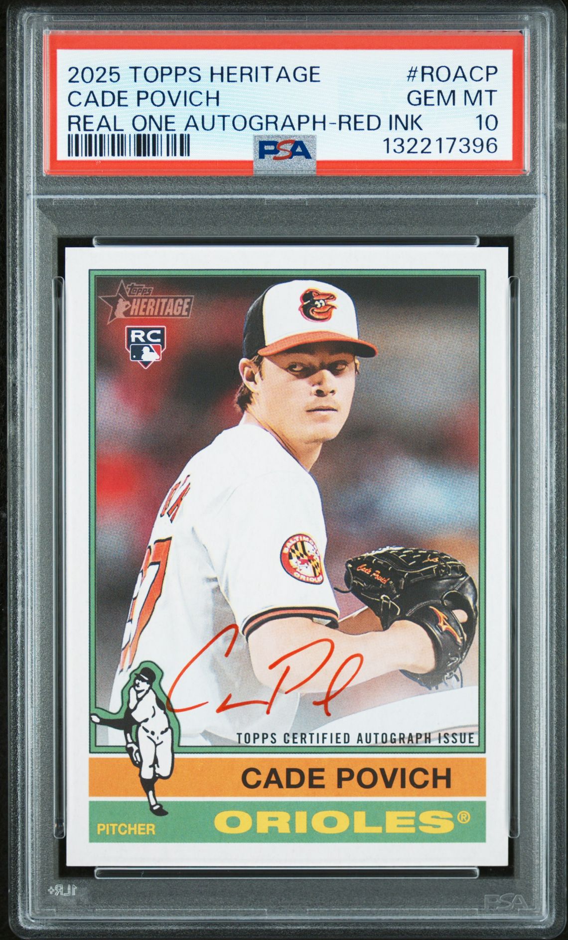 2025 Topps Heritage Real One Autographs Cade Povich #Roacp (Real One Autograph-Red Ink) Gem Mt 10 front