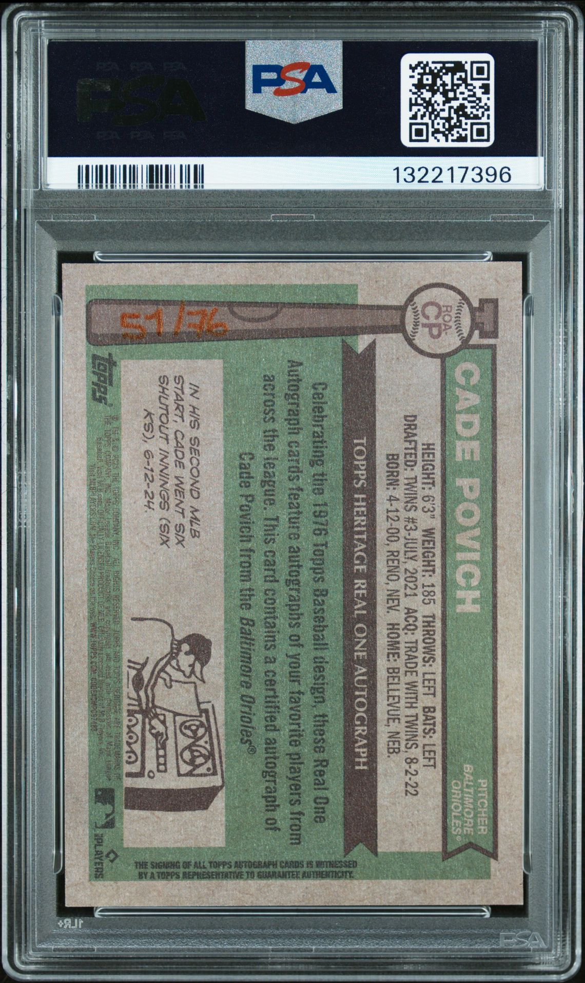 2025 Topps Heritage Real One Autographs Cade Povich #Roacp (Real One Autograph-Red Ink) Gem Mt 10 back