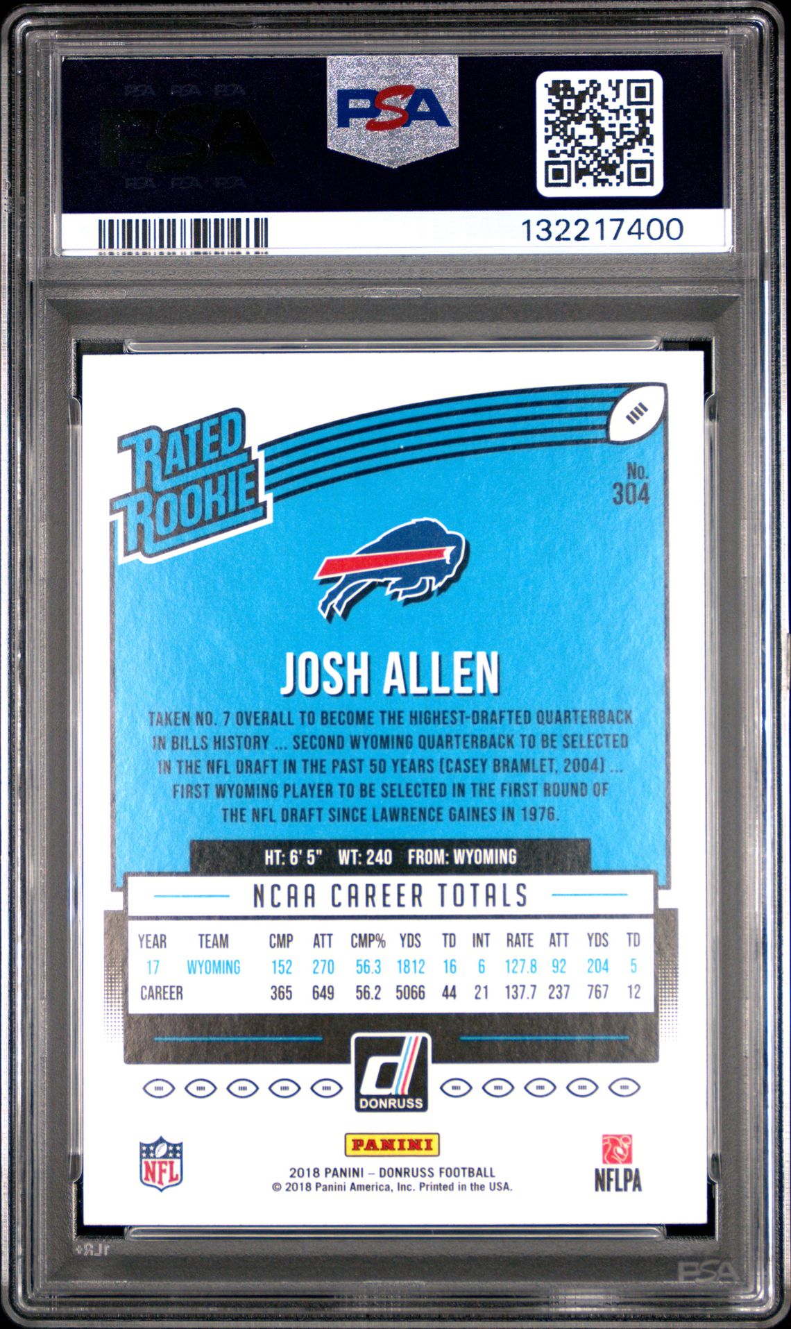 2018 Panini Donruss Josh Allen #304 Mint 9 back