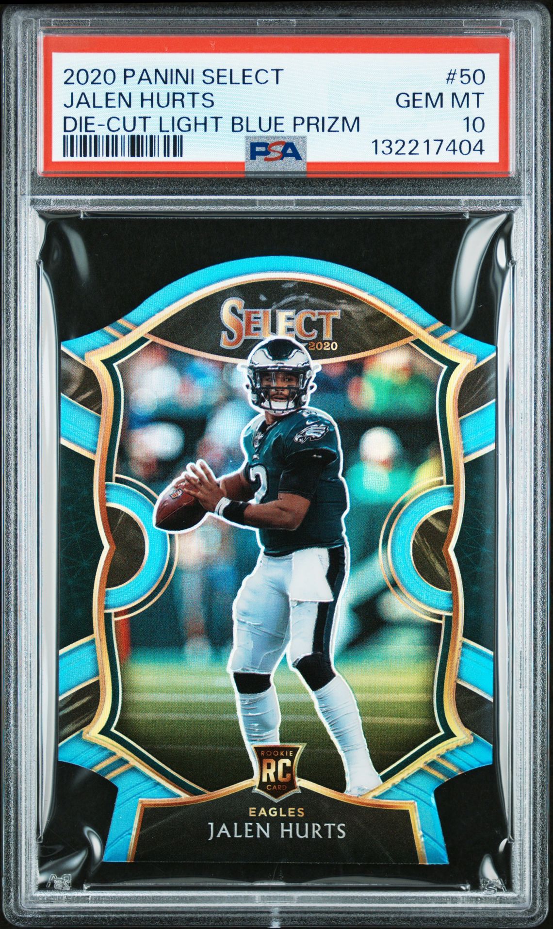 2020 Panini Select Jalen Hurts #50 (Die-Cut Light Blue Prizm) Gem Mt 10 front