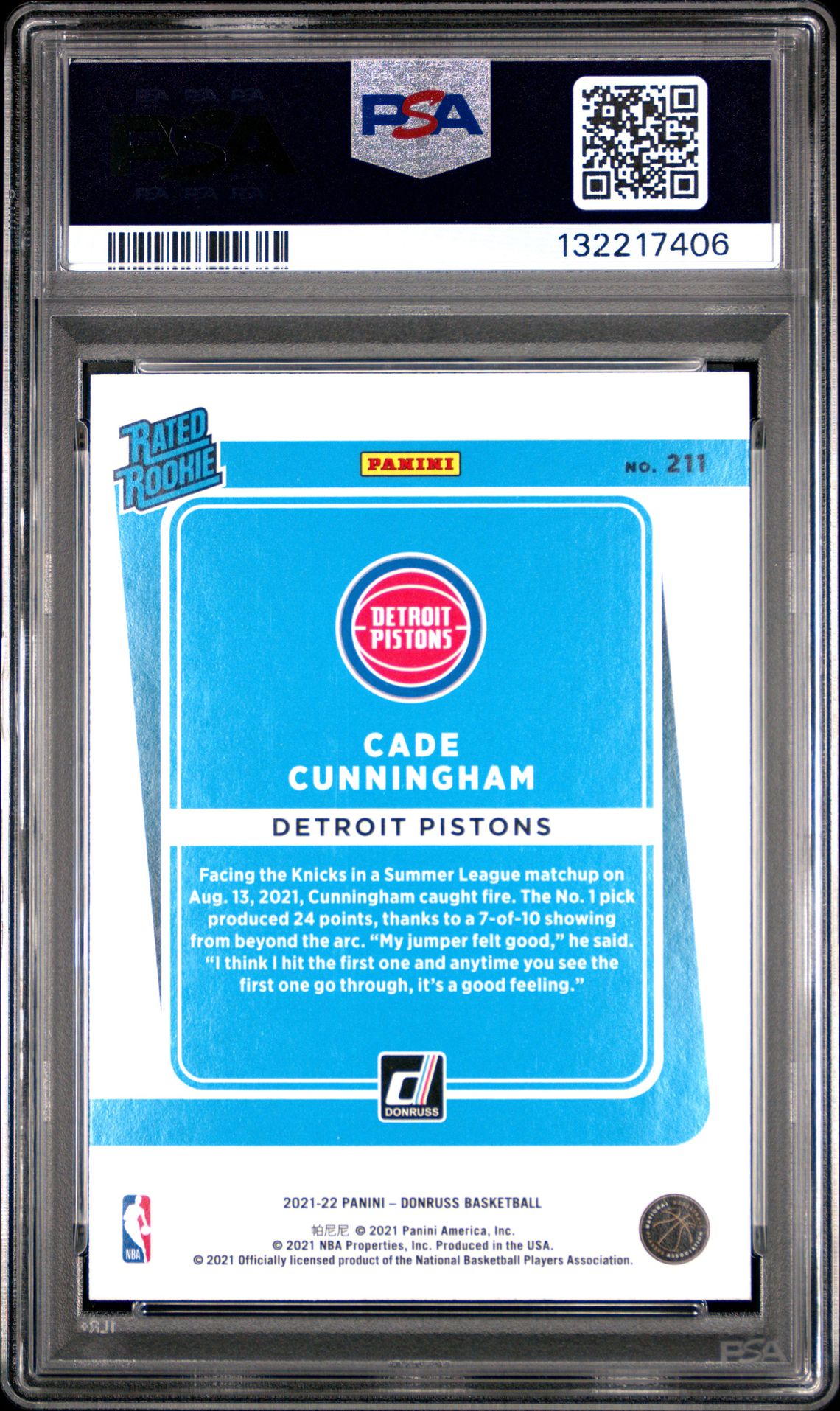 2021 Panini Donruss Cade Cunningham #211 (Holo Green Ice) Mint 9 back