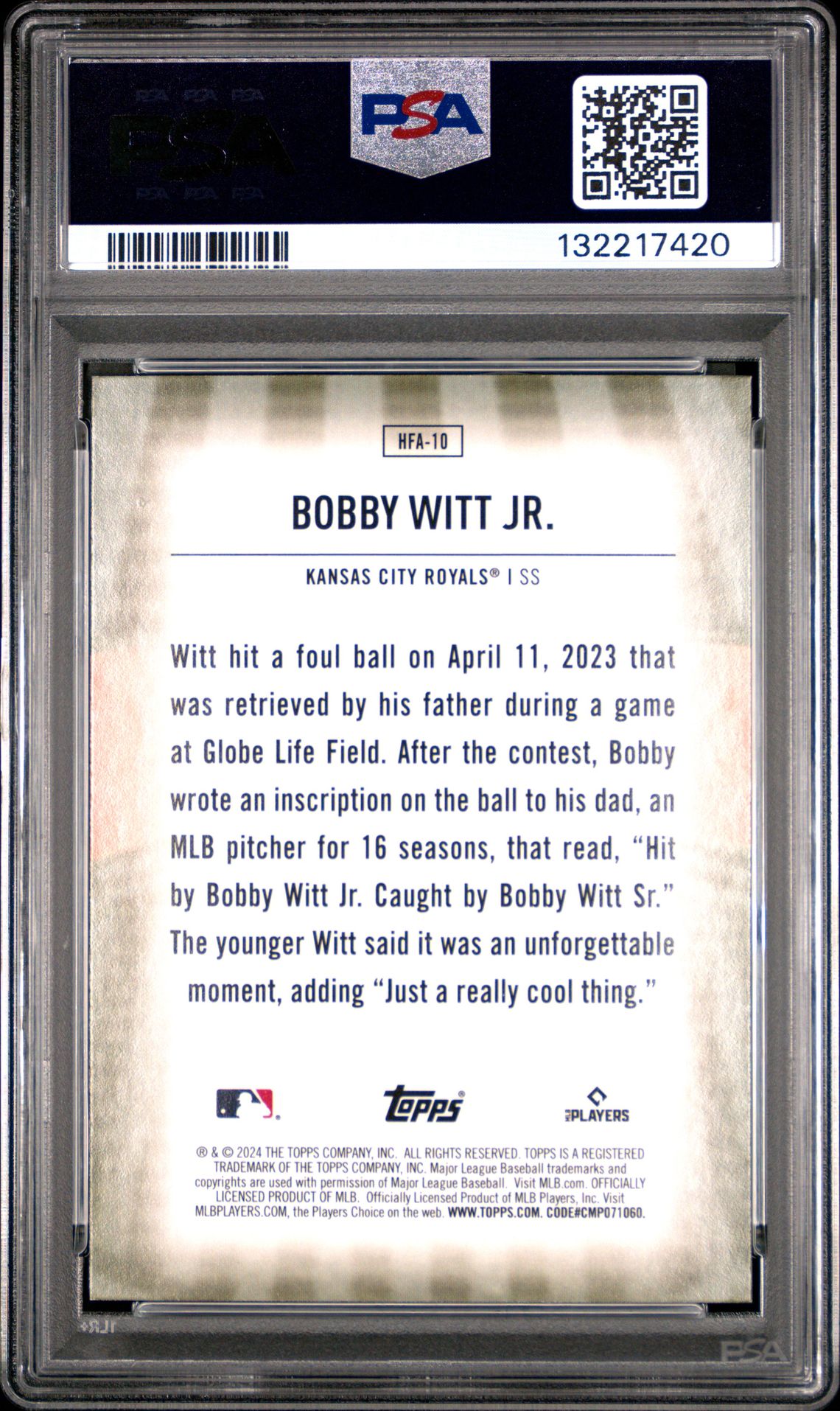 2024 Topps Home Field Advantage Bobby Witt Jr. #Hfa10 Mint 9 back