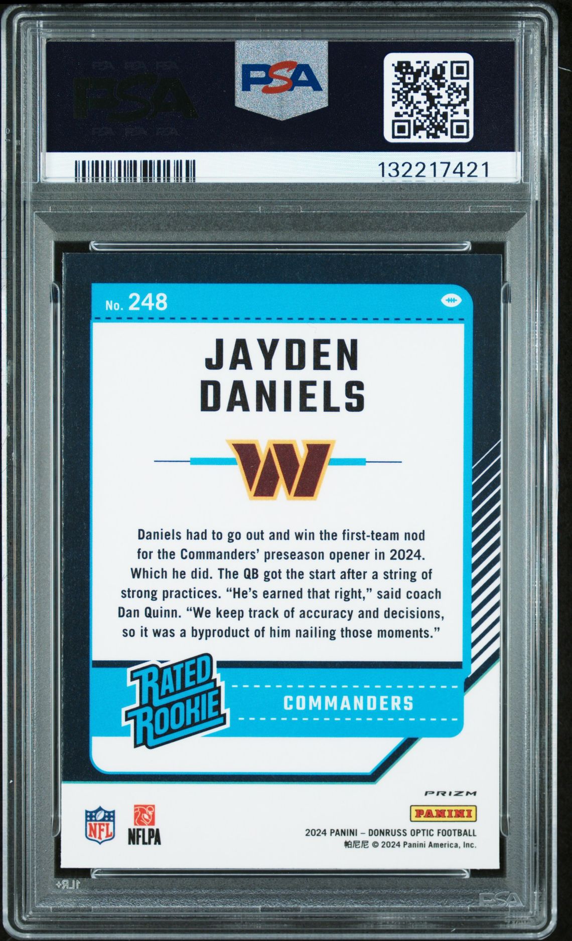 2024 Panini Donruss Optic Jayden Daniels #248 (Red Hyper) Gem Mt 10 back