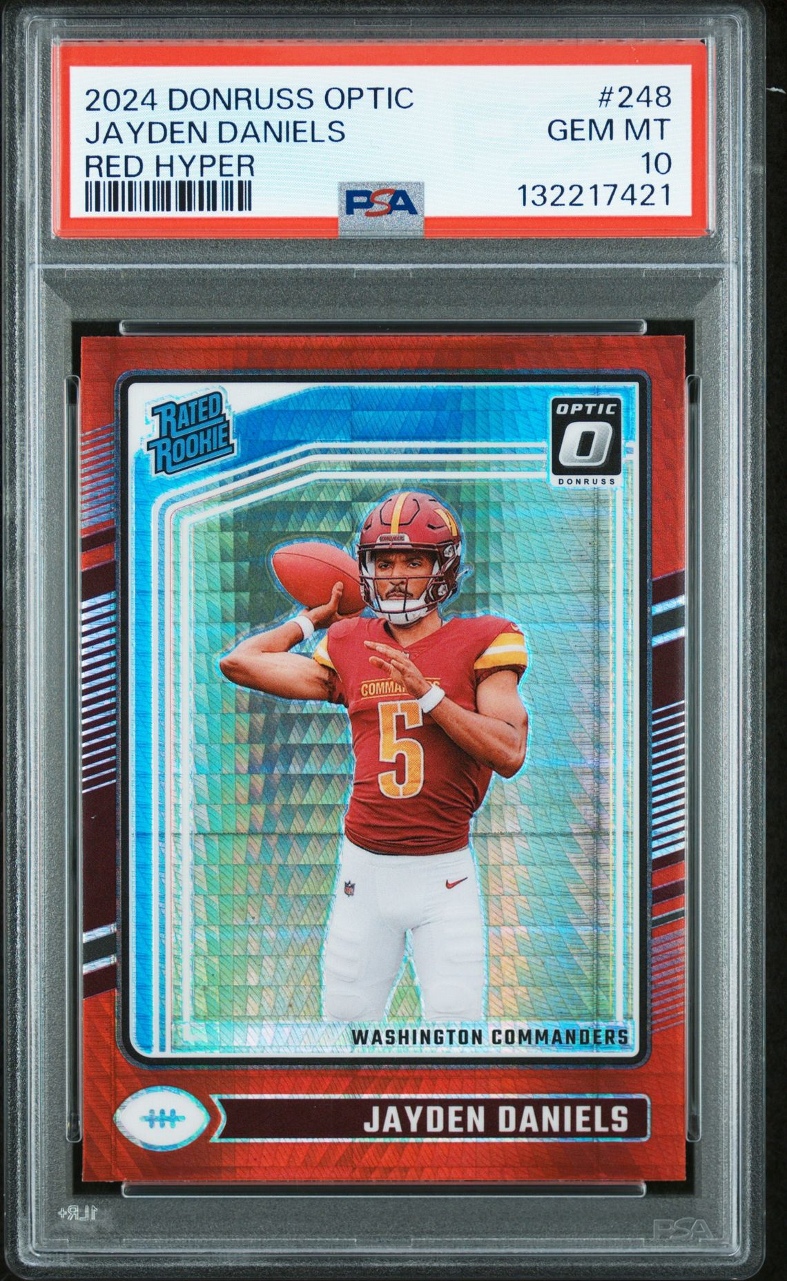 2024 Panini Donruss Optic Jayden Daniels #248 (Red Hyper) Gem Mt 10 front