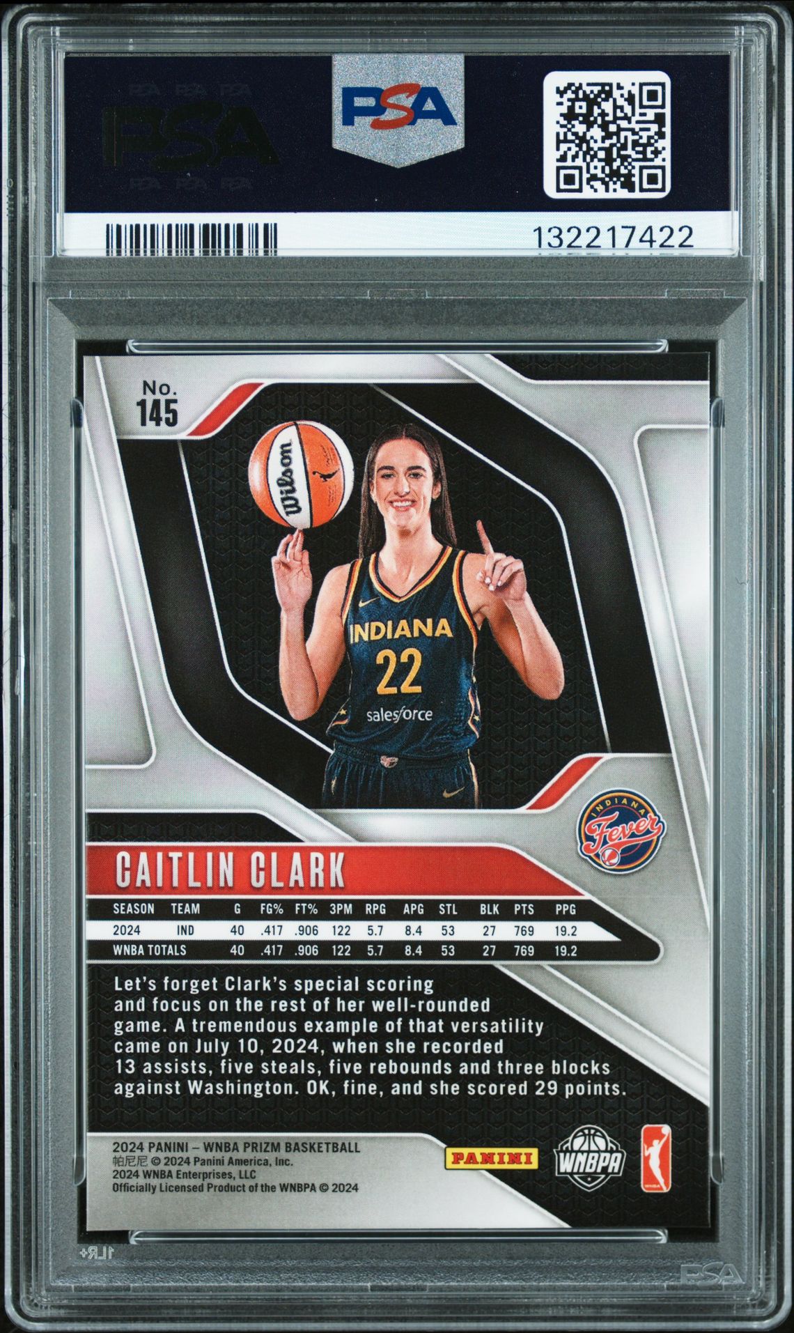 2024 Panini Prizm Wnba Caitlin Clark #145 Mint 9 back