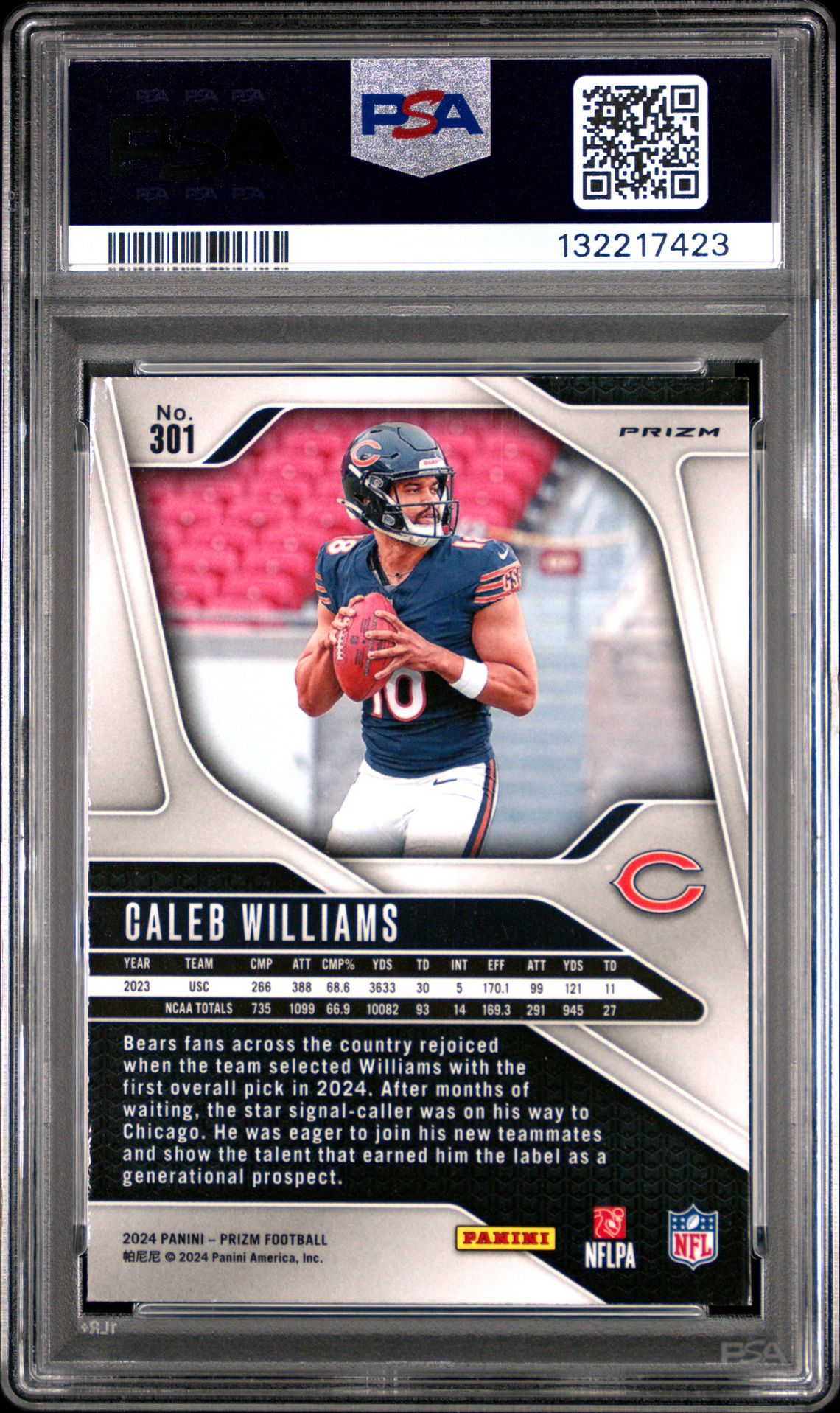 2024 Panini Prizm Caleb Williams #301 (Green Wave) Mint 9 back