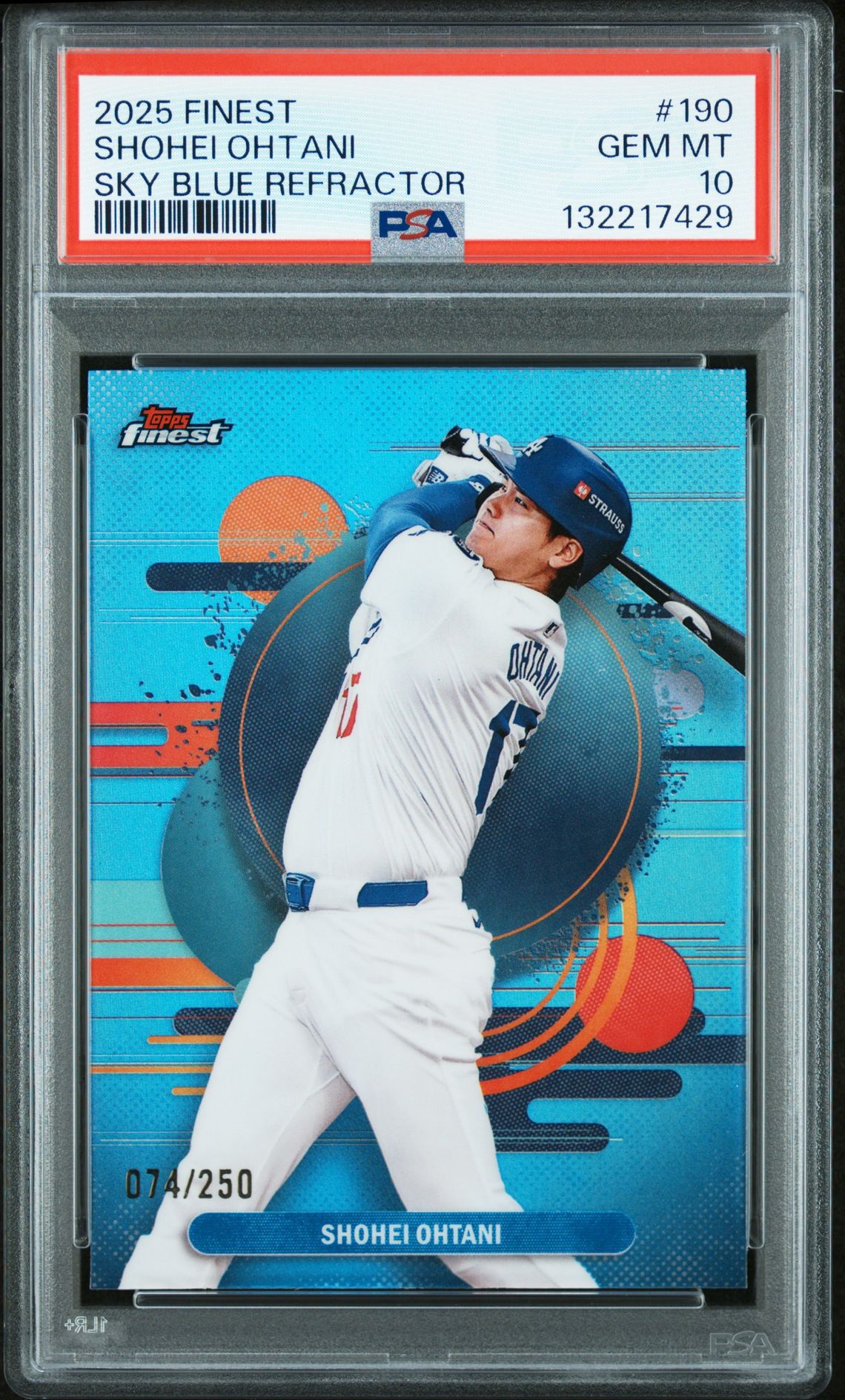 2025 Topps Finest Shohei Ohtani #190 (Sky Blue Refractor) Gem Mt 10 front