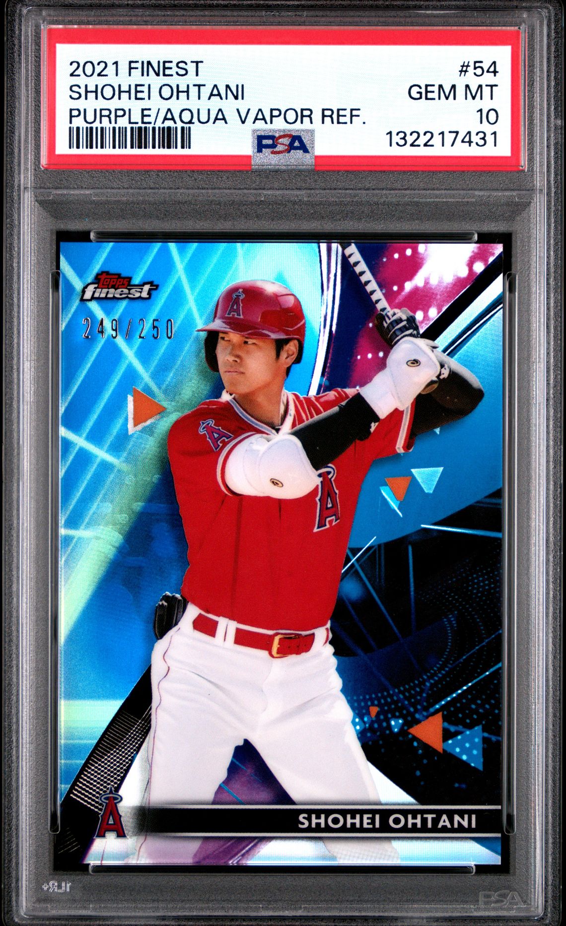 2021 Topps Finest Shohei Ohtani #54 (Purple/Aqua Vapor Ref.) Gem Mt 10 front