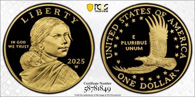 2025-W SAC$1 25th Anniversary .9999 Au First Strike PR70DCAM