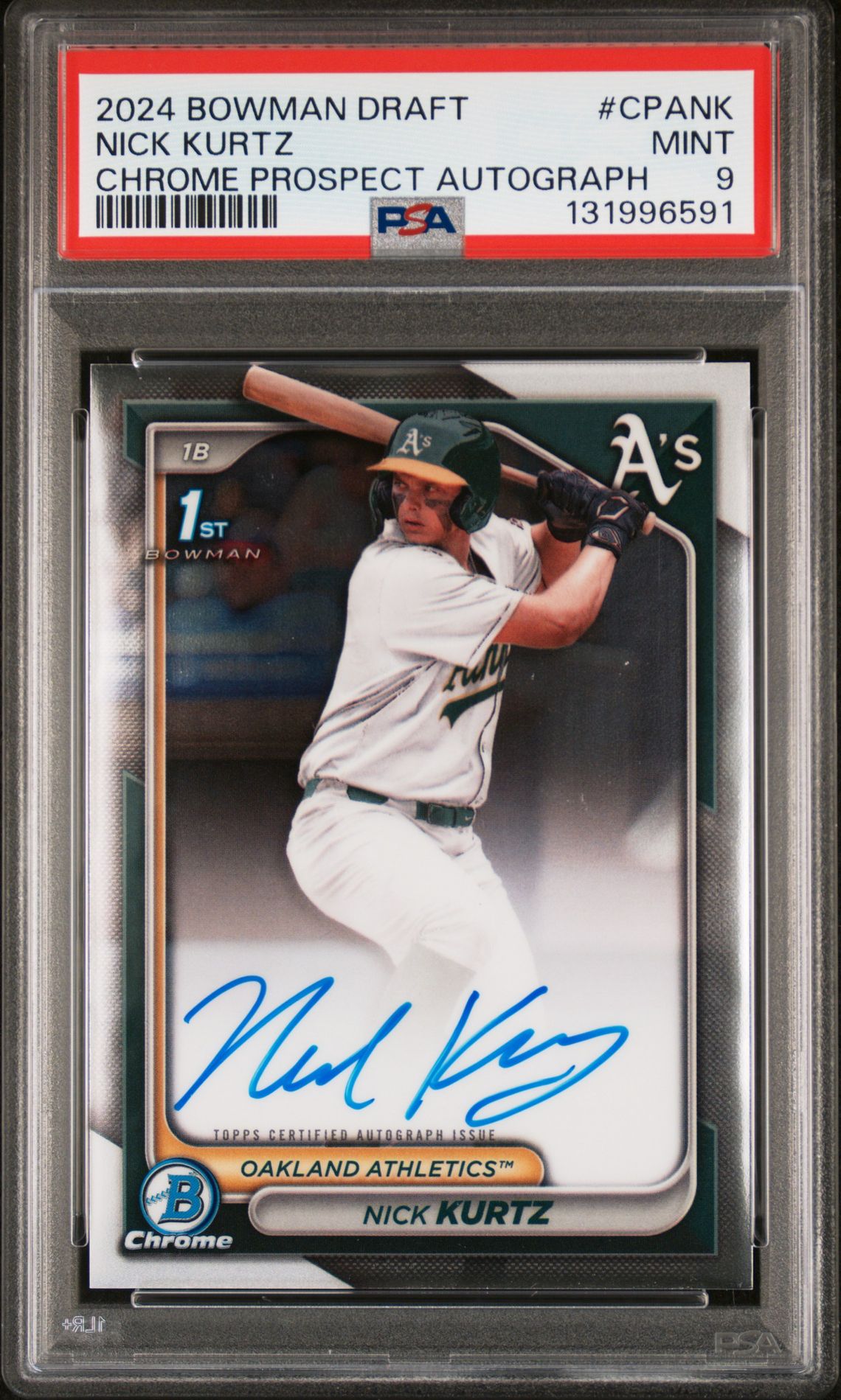 2024 Bowman Draft Chrome Prospect Autographs Nick Kurtz #Cpank Mint 9 front