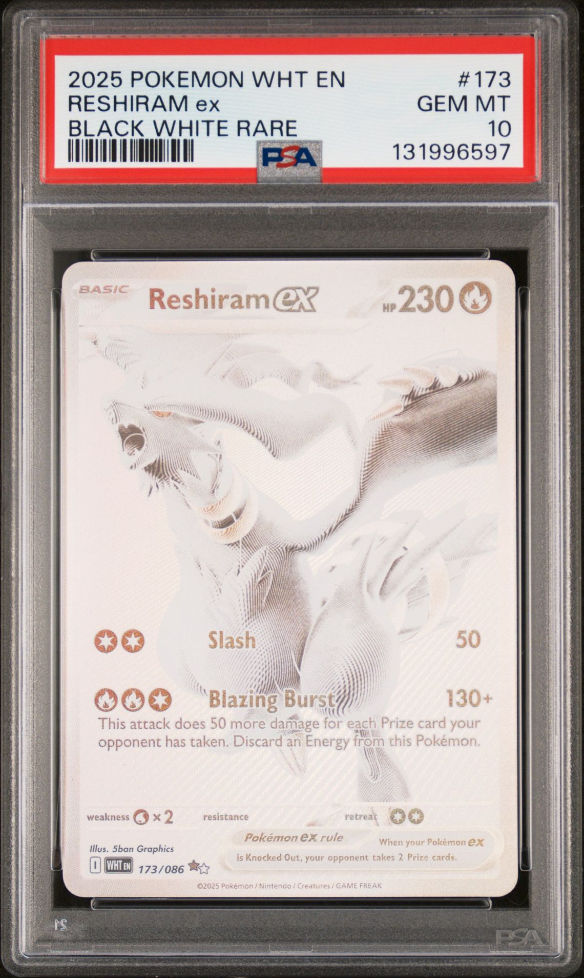 2025 Pokemon Wht En-White Flare Reshiram Ex #173 (Black White Rare) Gem Mt 10 front