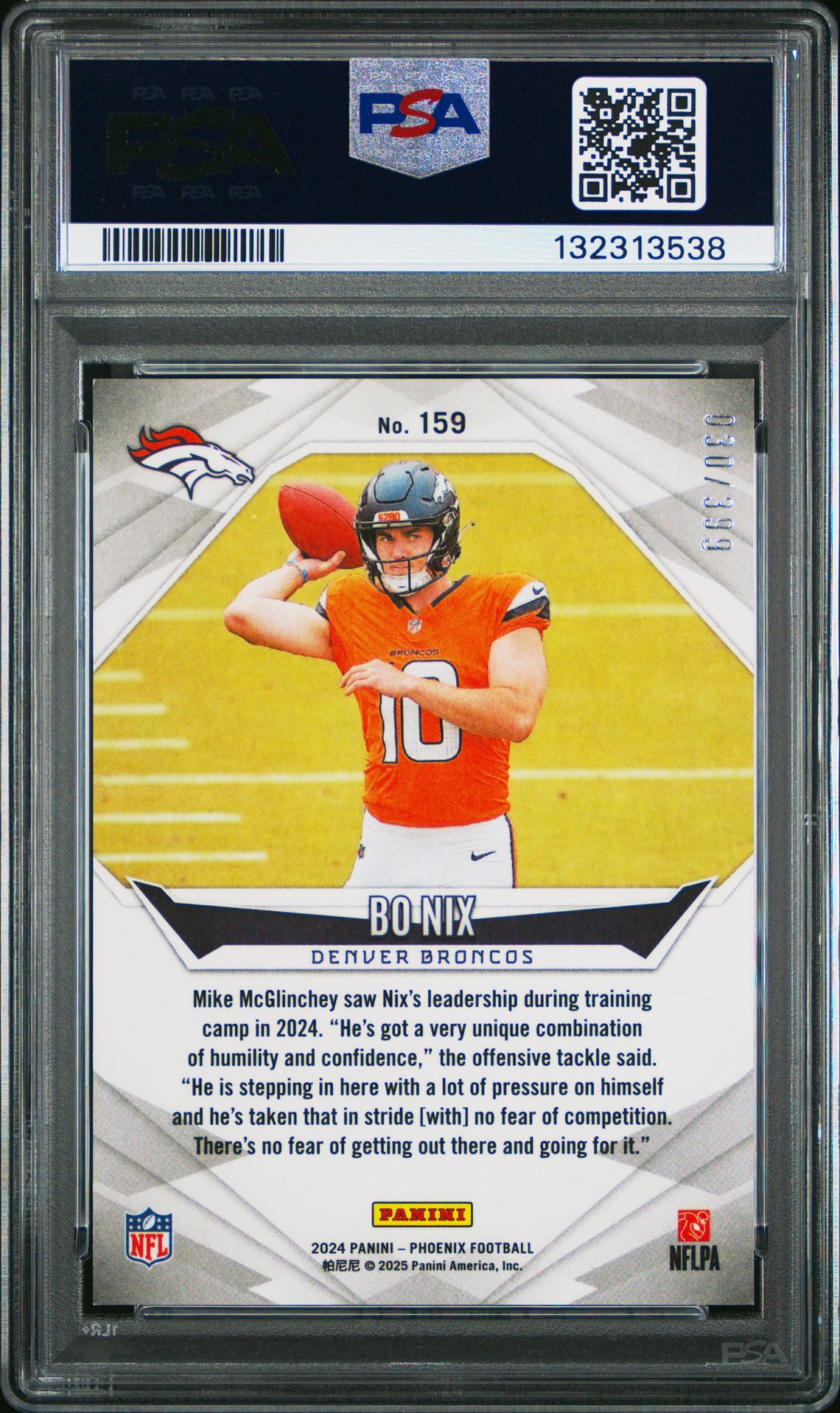 2024 Panini Phoenix Bo Nix #159 (Team Helmet) Gem Mt 10 back